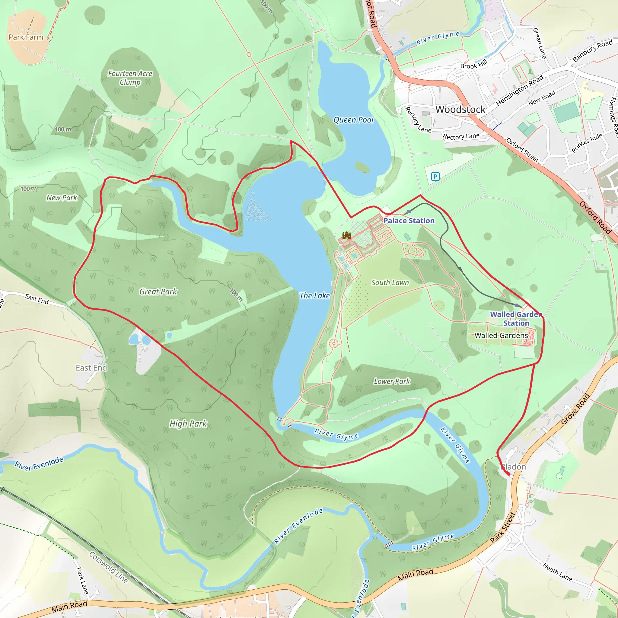 Blenheim Palace and The Lake Loop - Bladon mobile static map