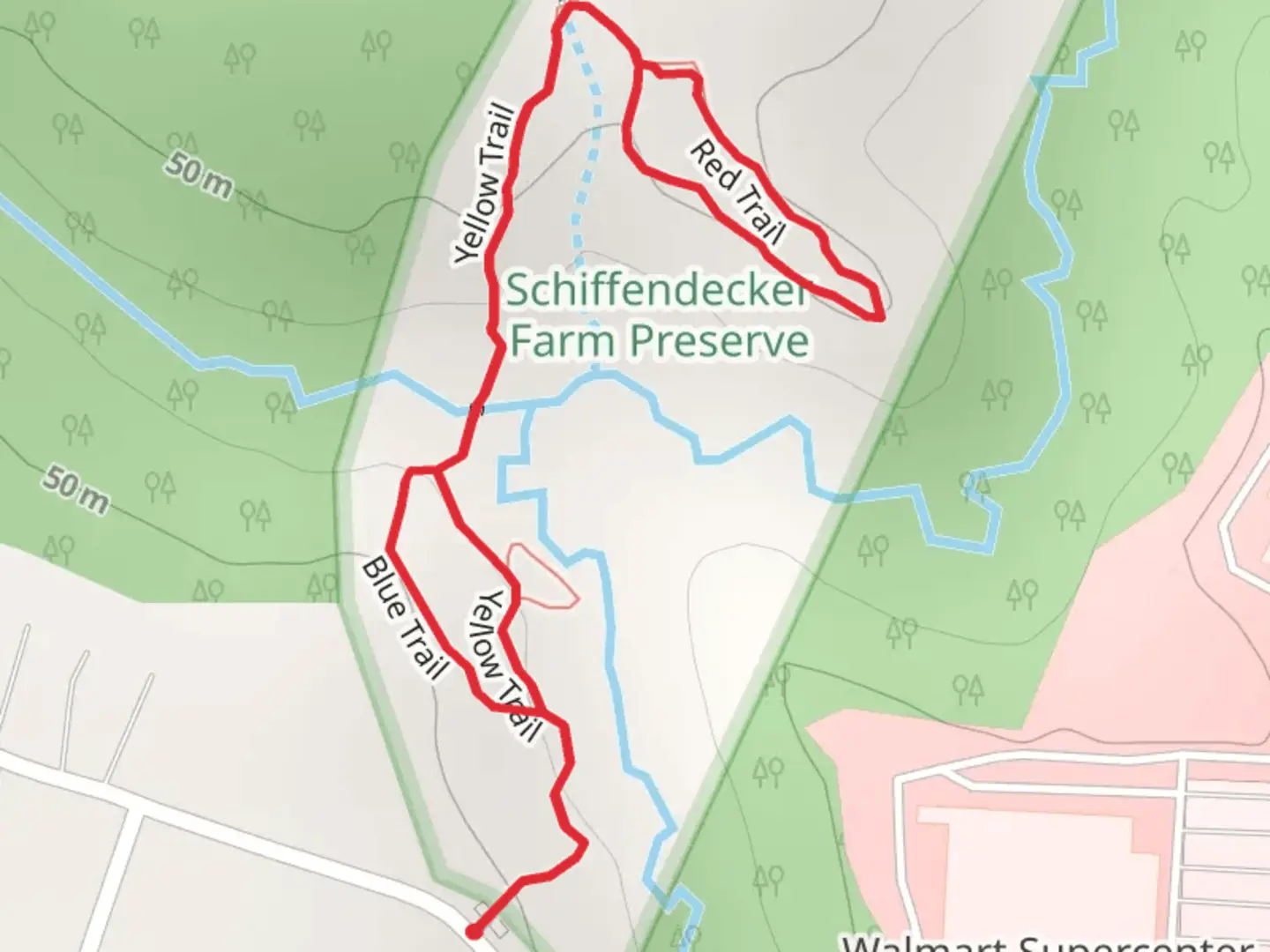 An image depicting the trail Schiffendecker Preserve Trail - Yellow Loop and its surrounding area.