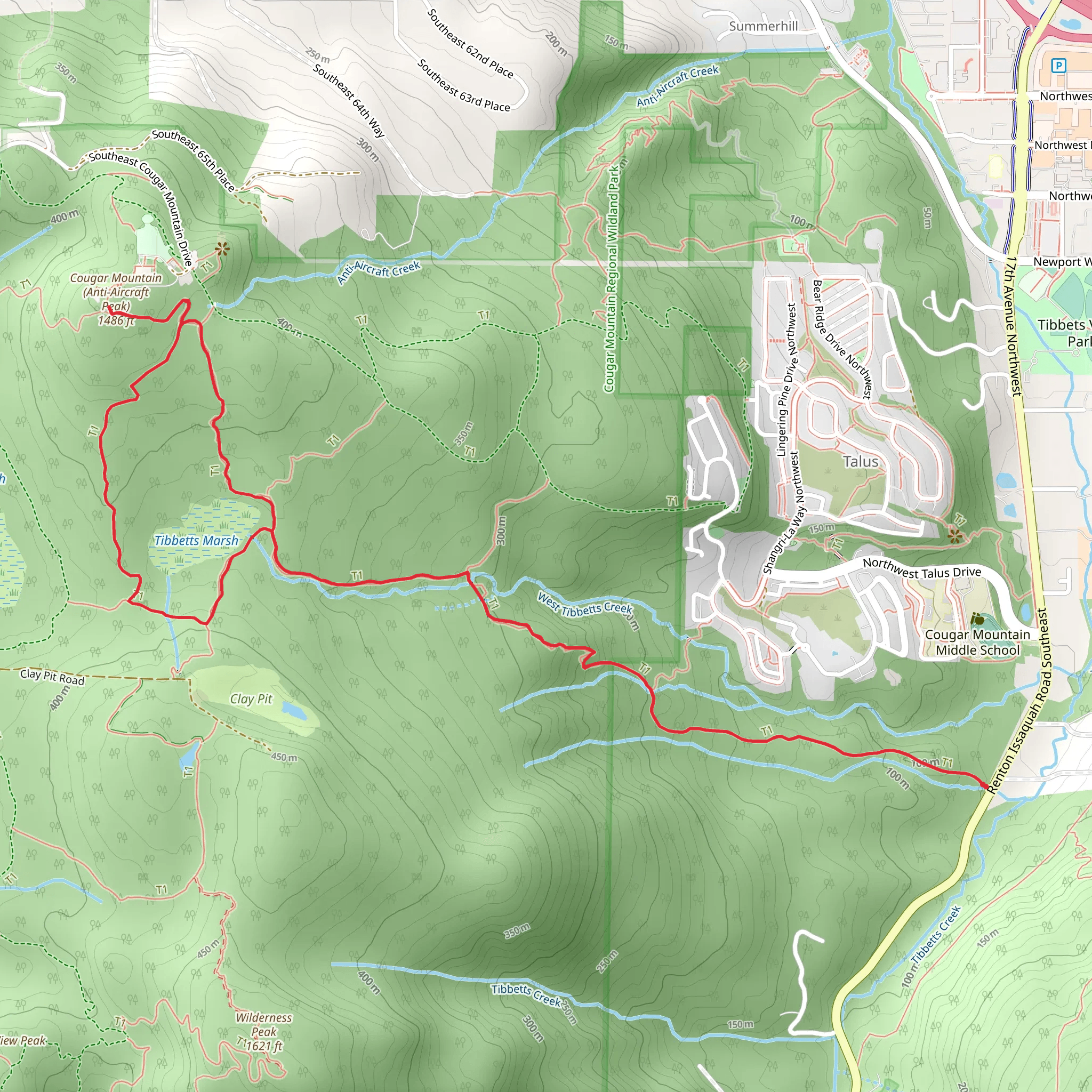 Cougar Mountain via Harvey Manning Trail and Bear Ridge Trail mobile static map