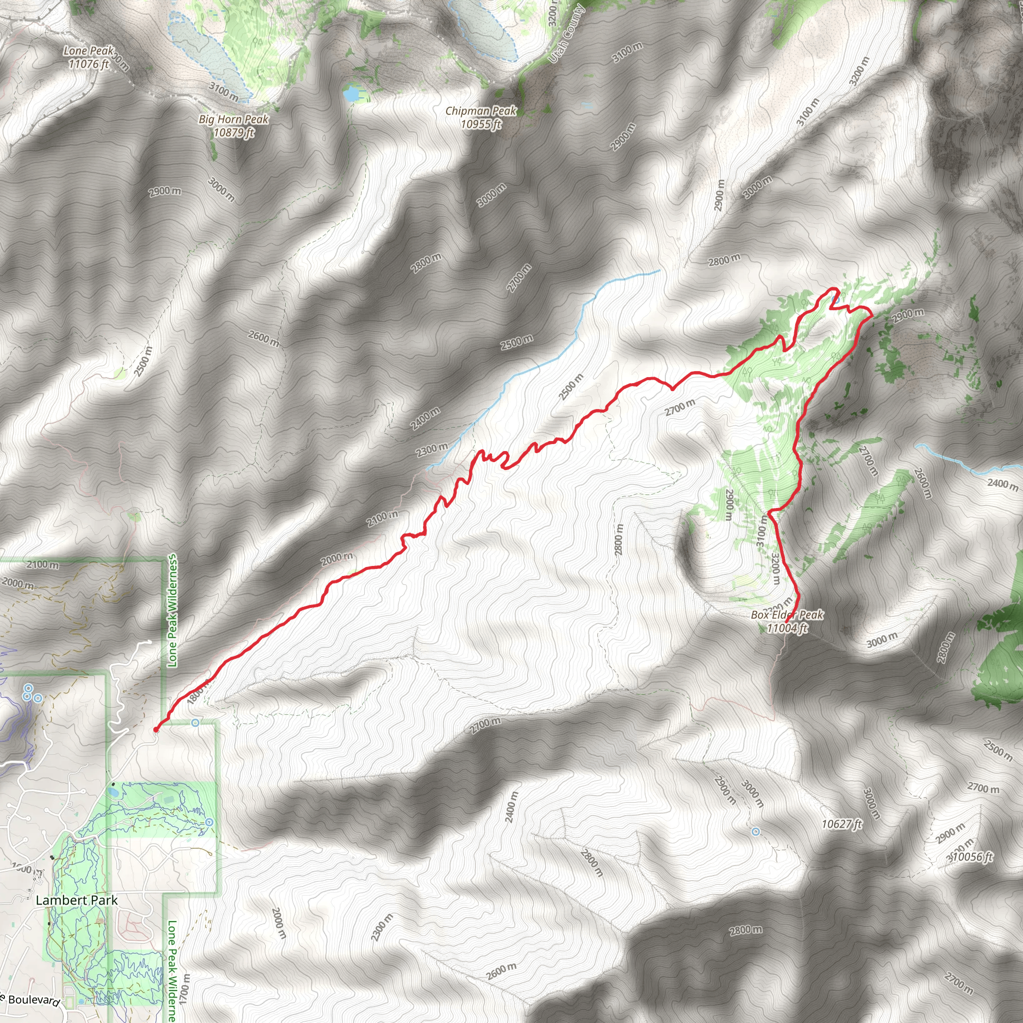 Box Elder Peak via Deer Canyon Dry Creek Trail mobile static map