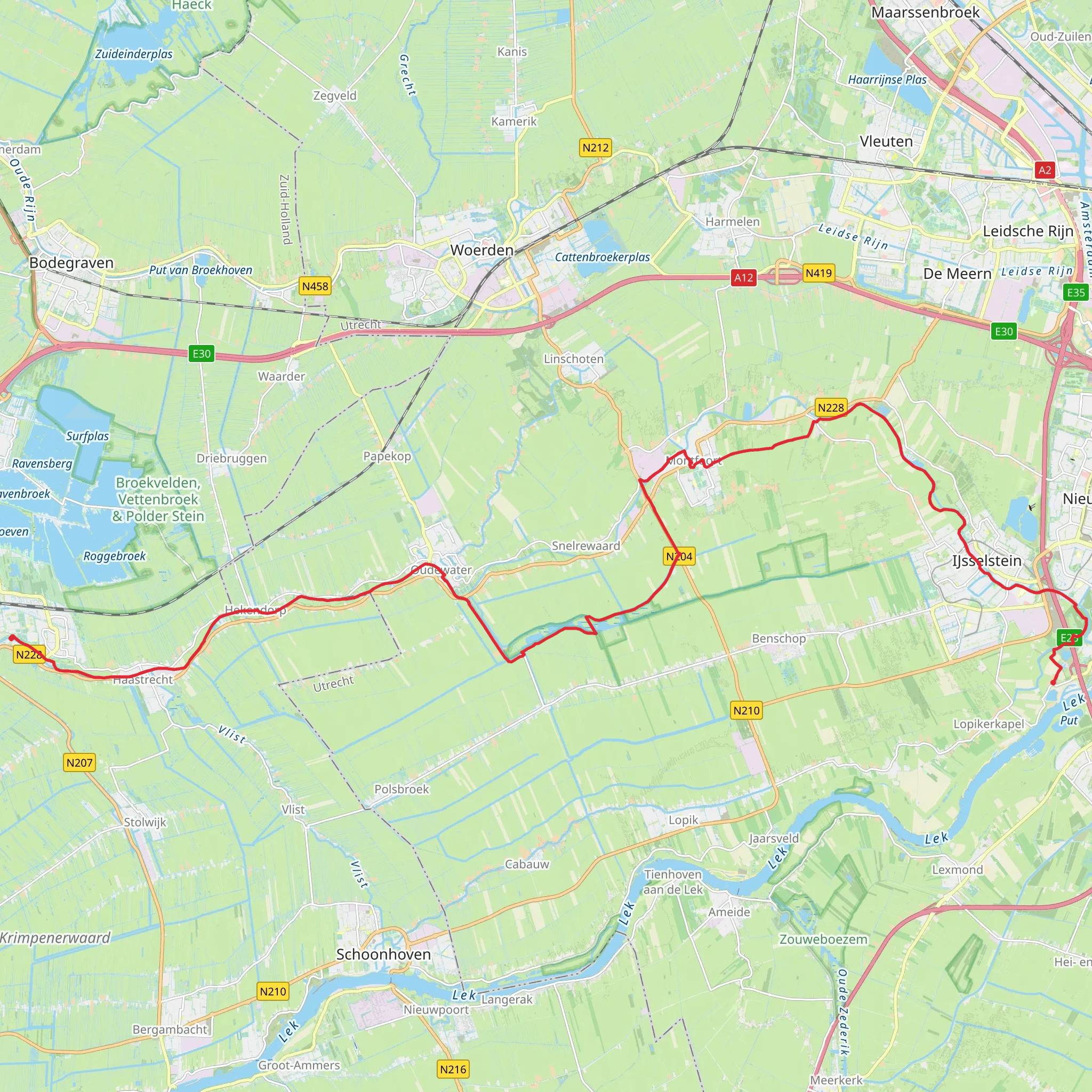 Gauda to Klaphek via Goverwellepad, Jaagpad and Damweg mobile static map