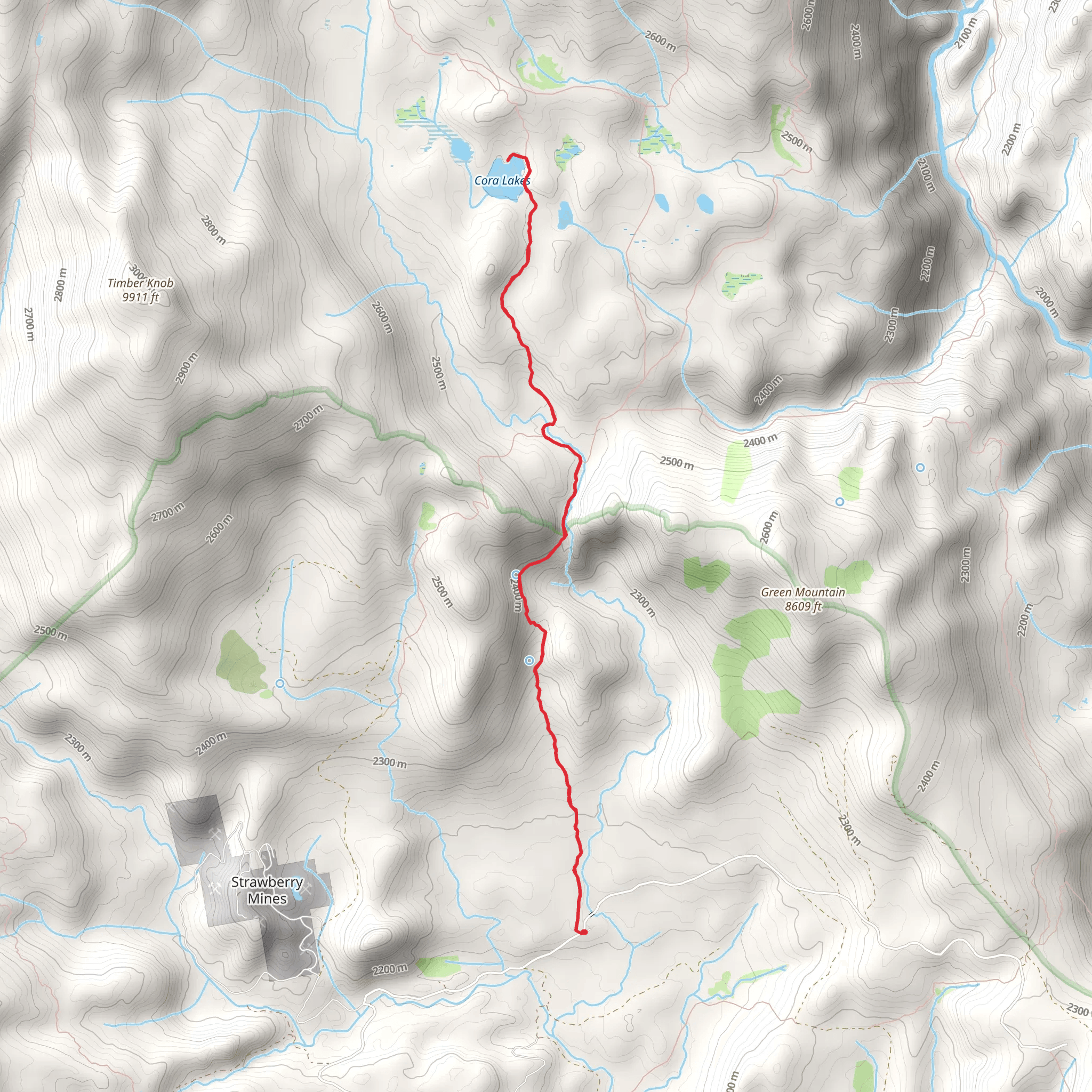 Cora Lakes via Isberg Trail mobile static map