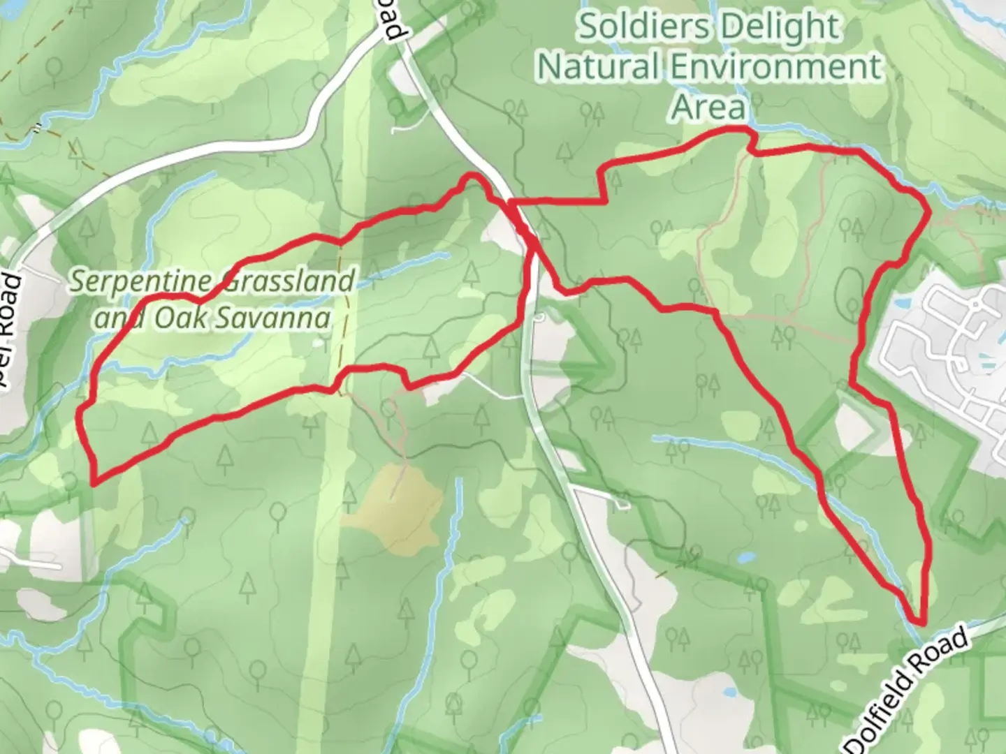An image depicting the trail Choate Mine and Serpentine Loop Trail and its surrounding area.