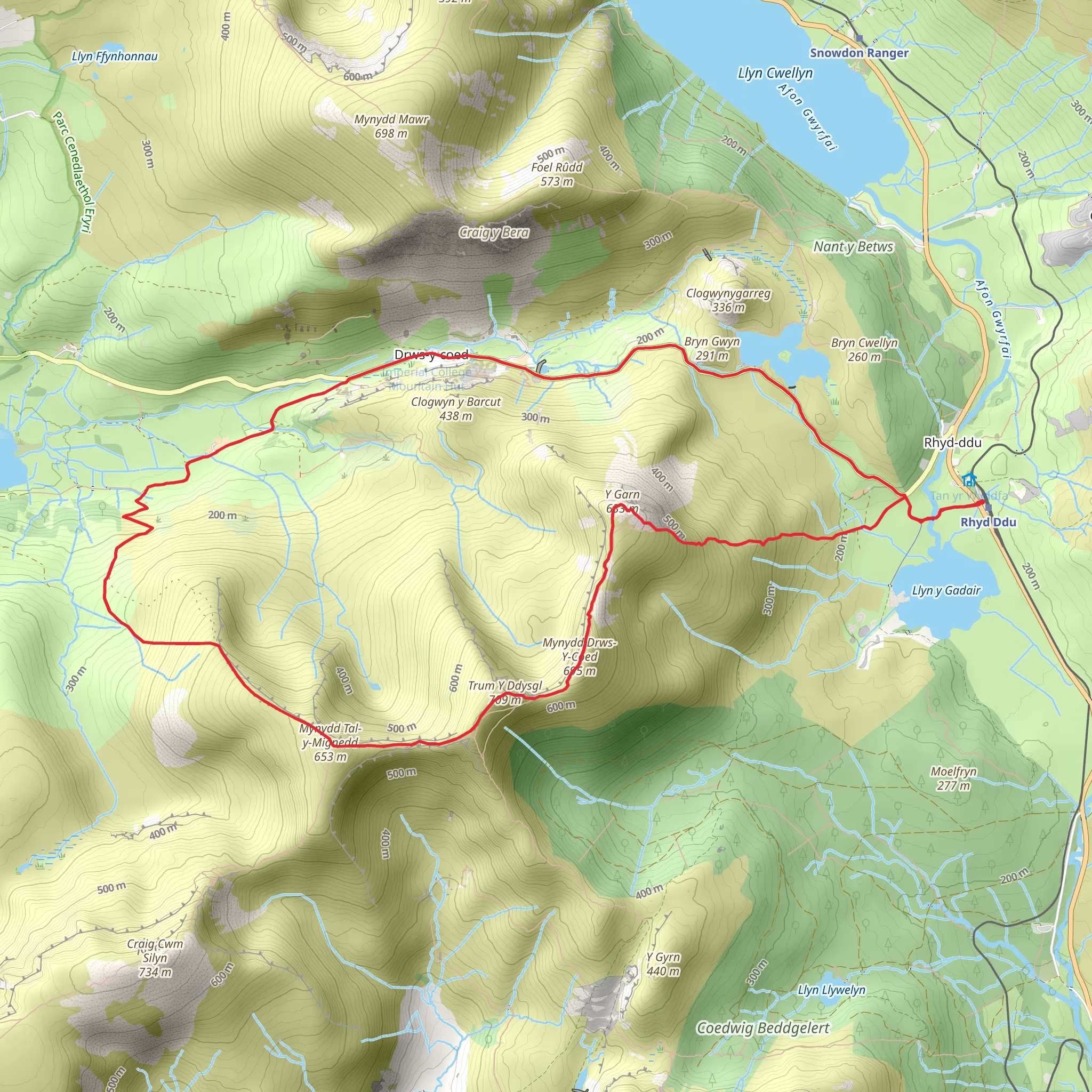 Nantlle Ridge from Rhyd Ddu - Route B mobile static map