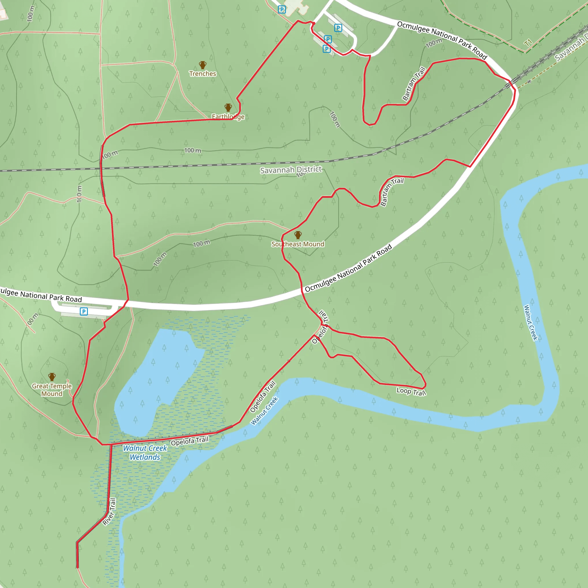 Ocmulgee Mounds National Park Loop mobile static map