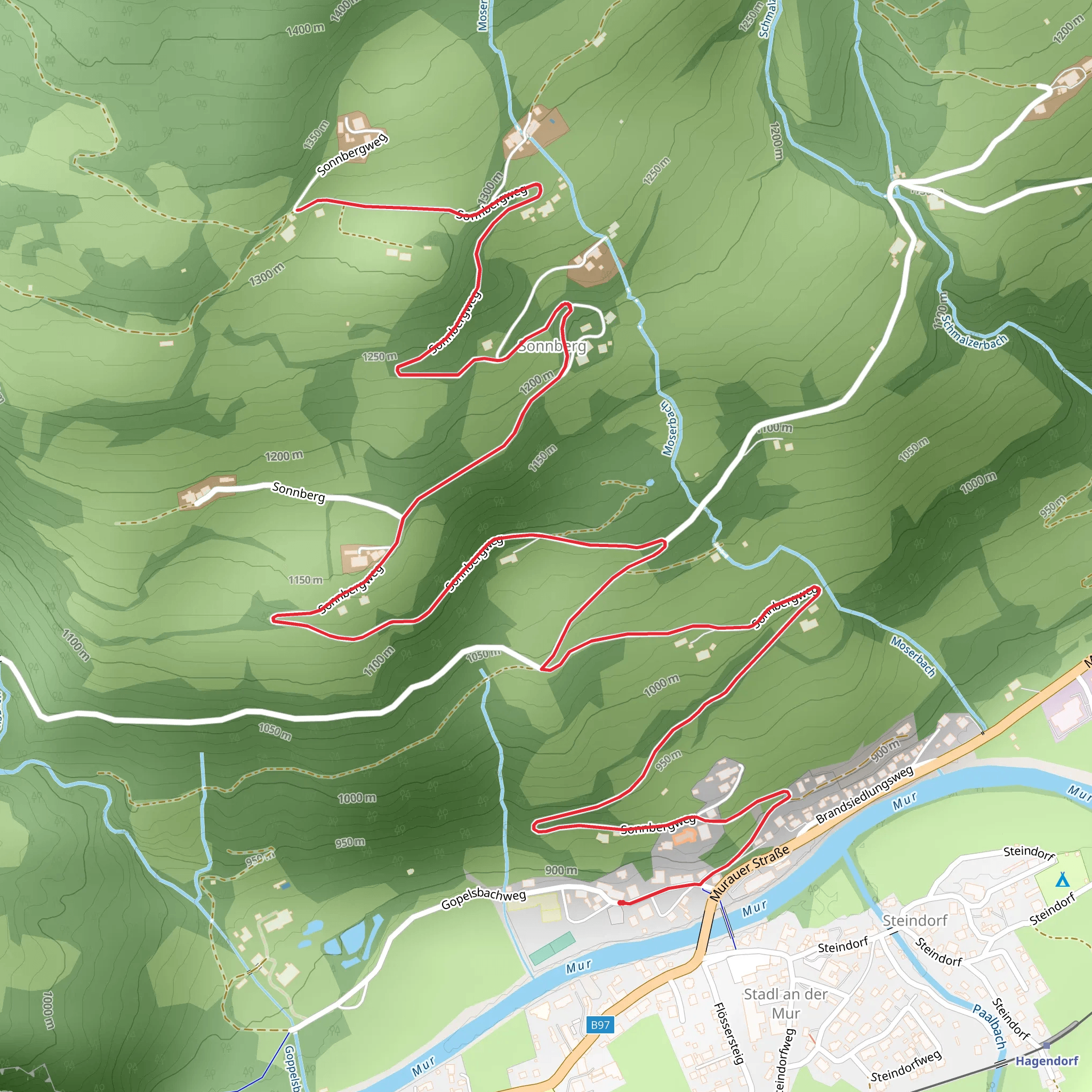 Route from Stadl on the Sonnberg mobile static map
