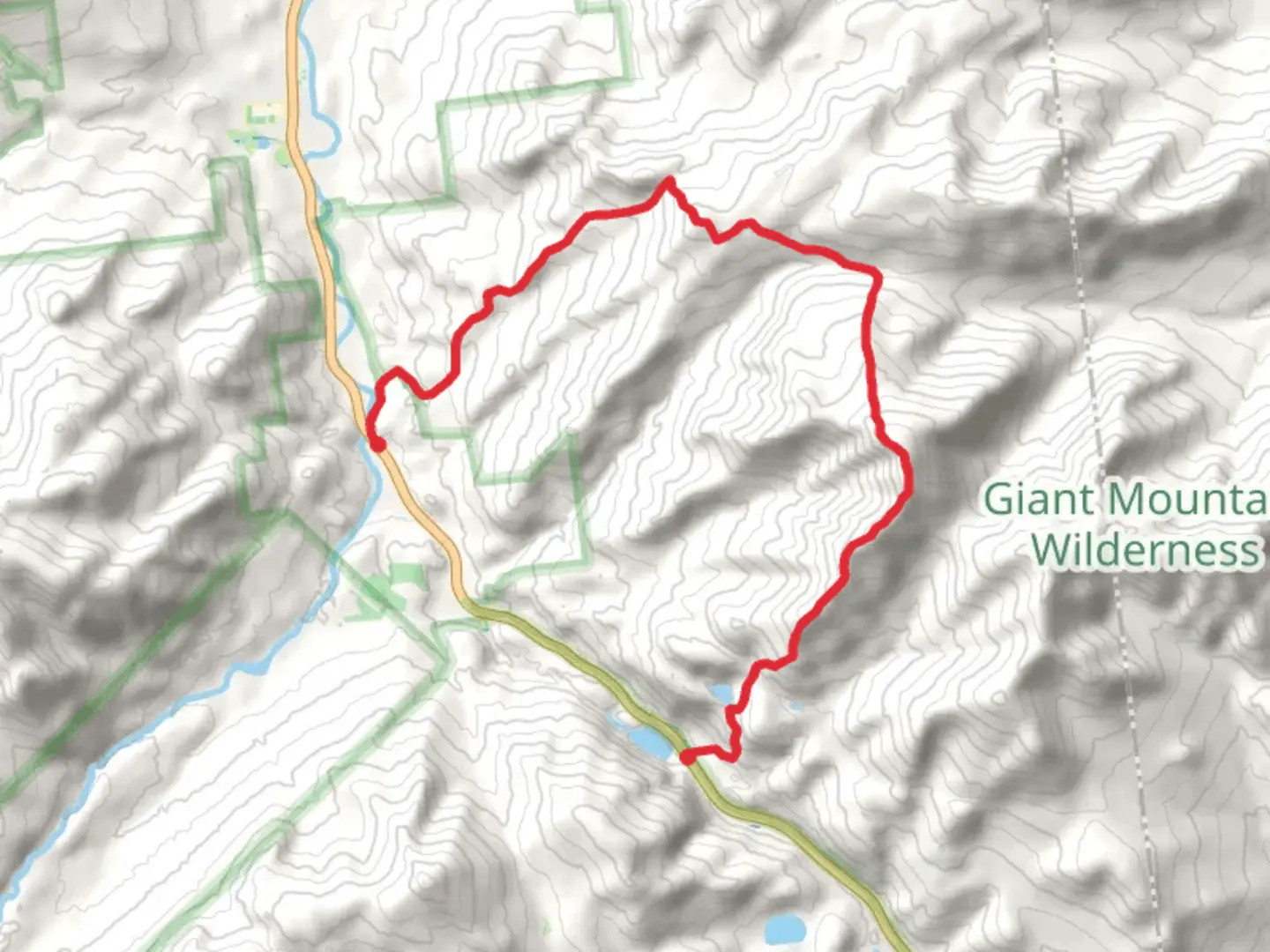 An image depicting the trail Mossy Cascade Trail to Ridge Trail via Giant Mountain and its surrounding area.