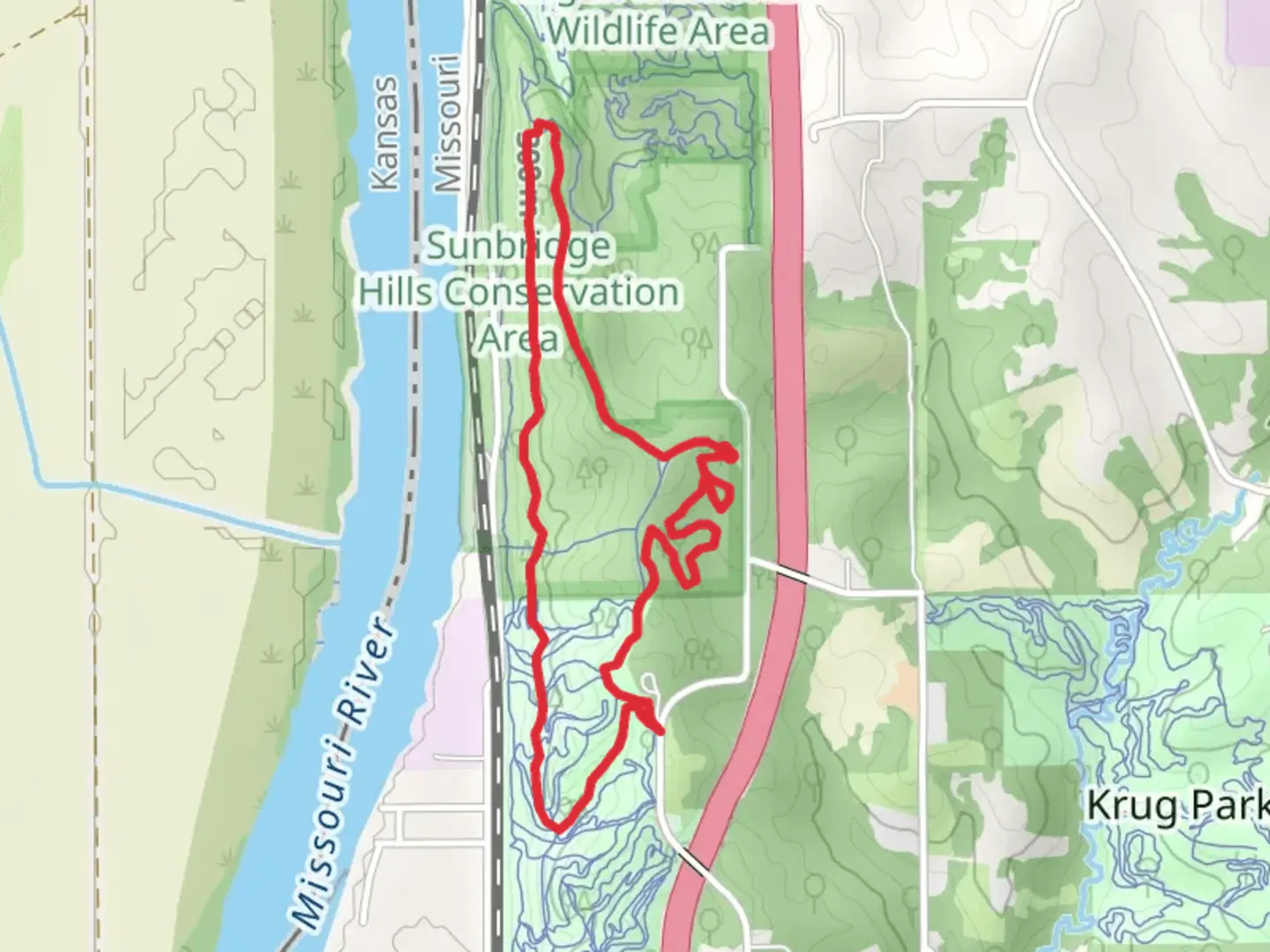 An image depicting the trail Sunbridge Hills Conservation Area Loop and its surrounding area.