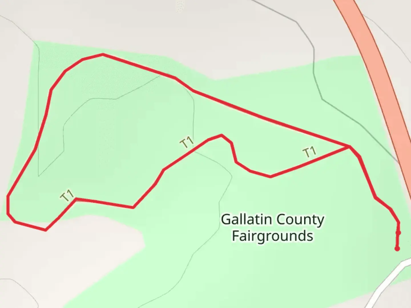 An image depicting the trail Gallatin County Fairgrounds Loop and its surrounding area.