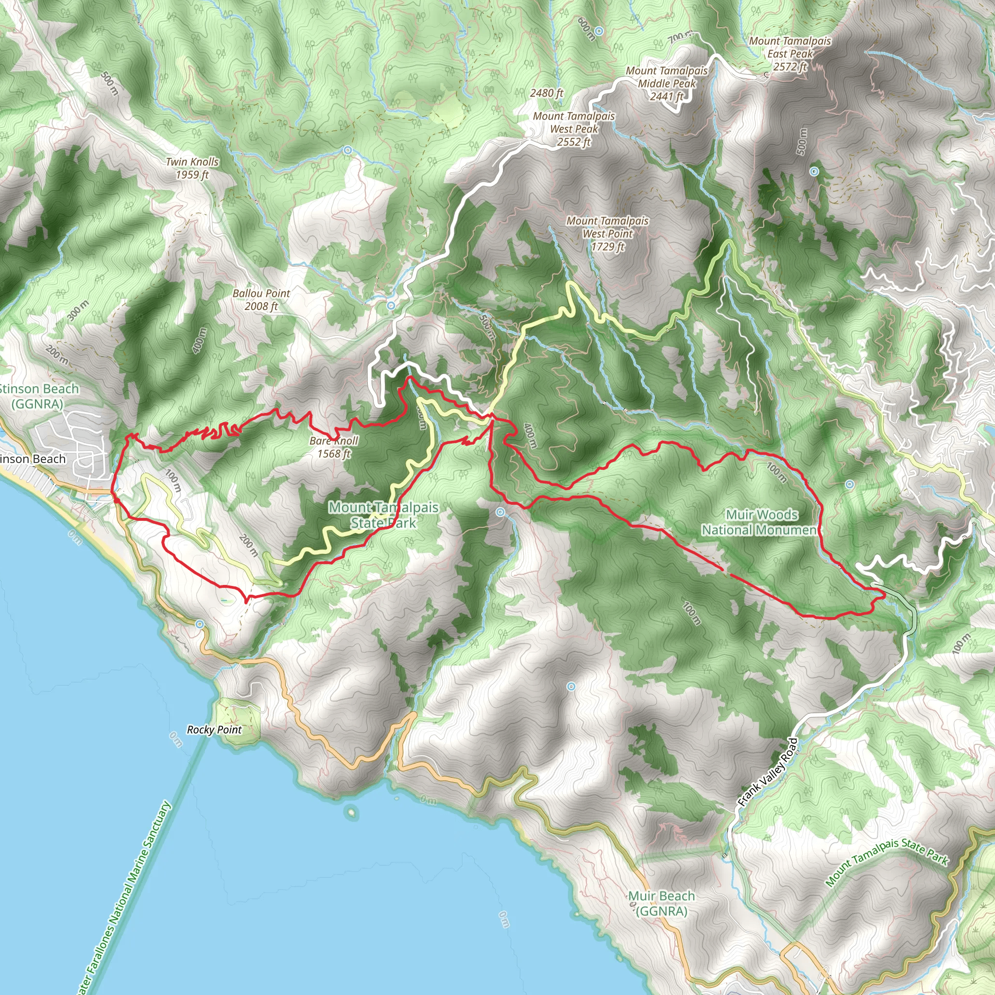 Stinson Beach and Muir Woods Loop Trail mobile static map