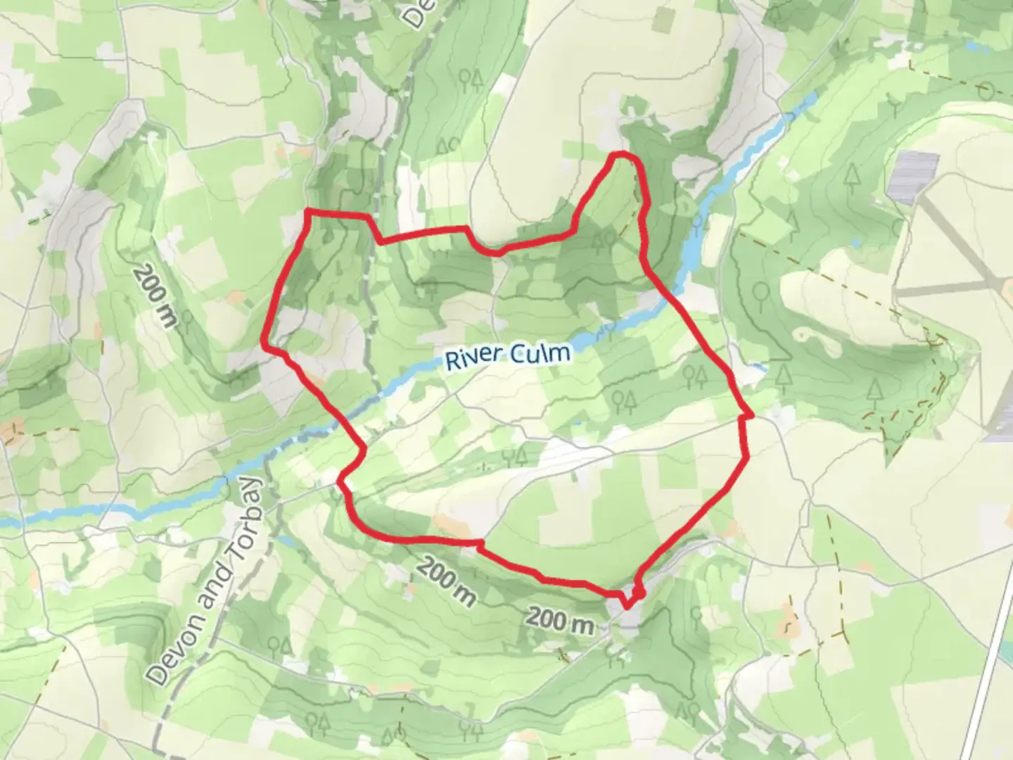 An image depicting the trail Herepath Trail - Churchstanton Loop and its surrounding area.