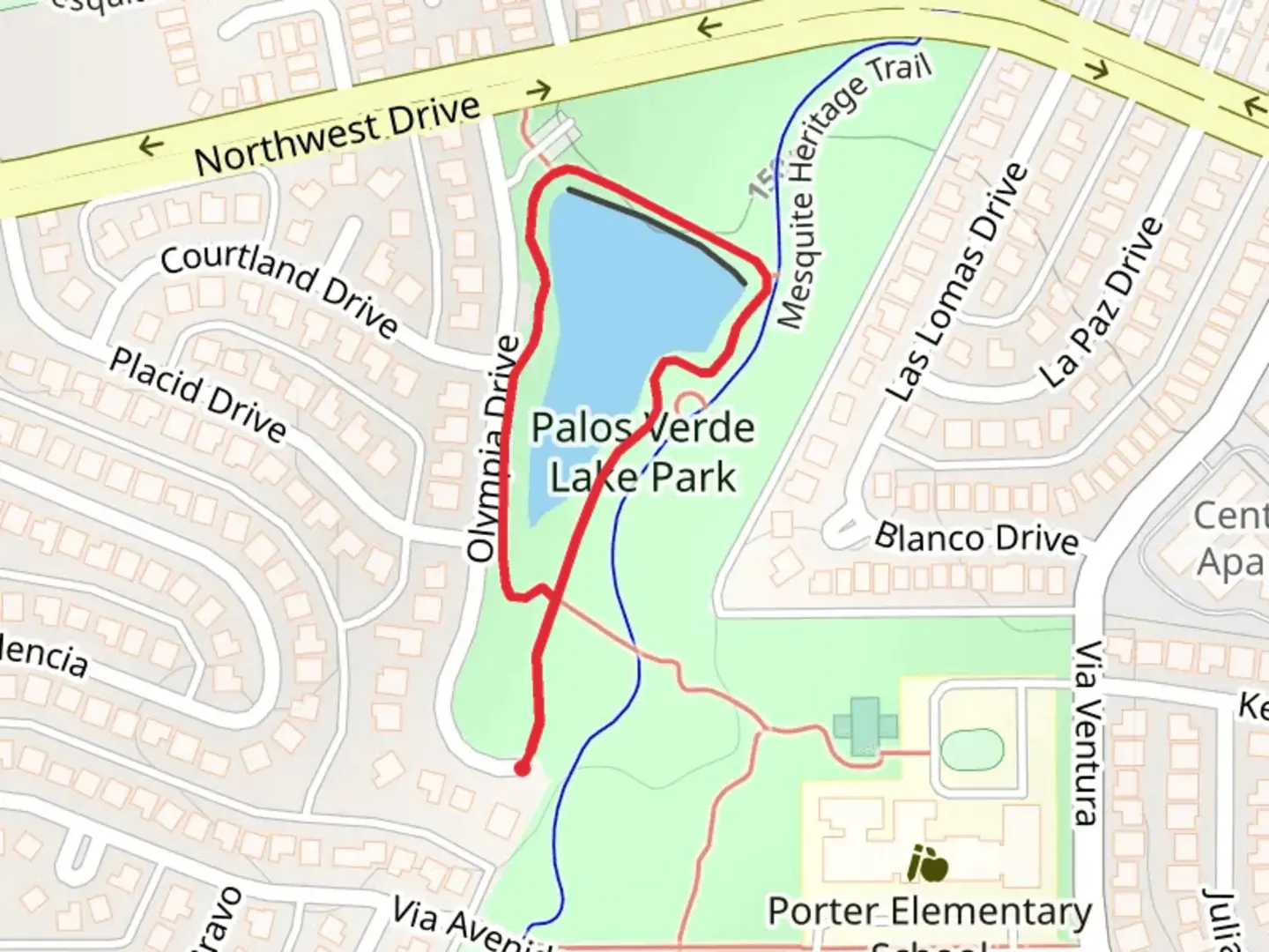 An image depicting the trail Palos Verdes Lake Loop and its surrounding area.
