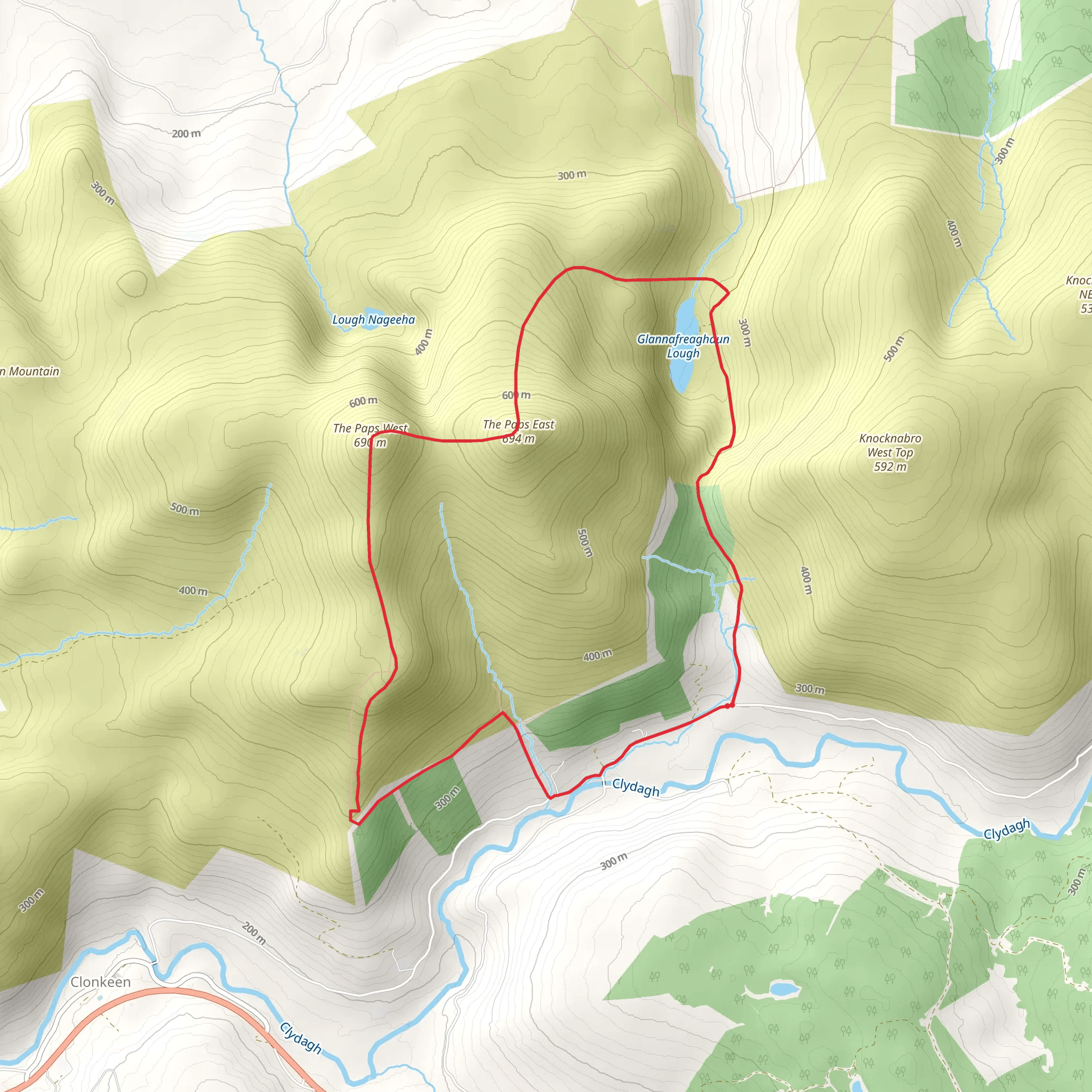 Paps and Glannafreaghaun Lough Loop mobile static map