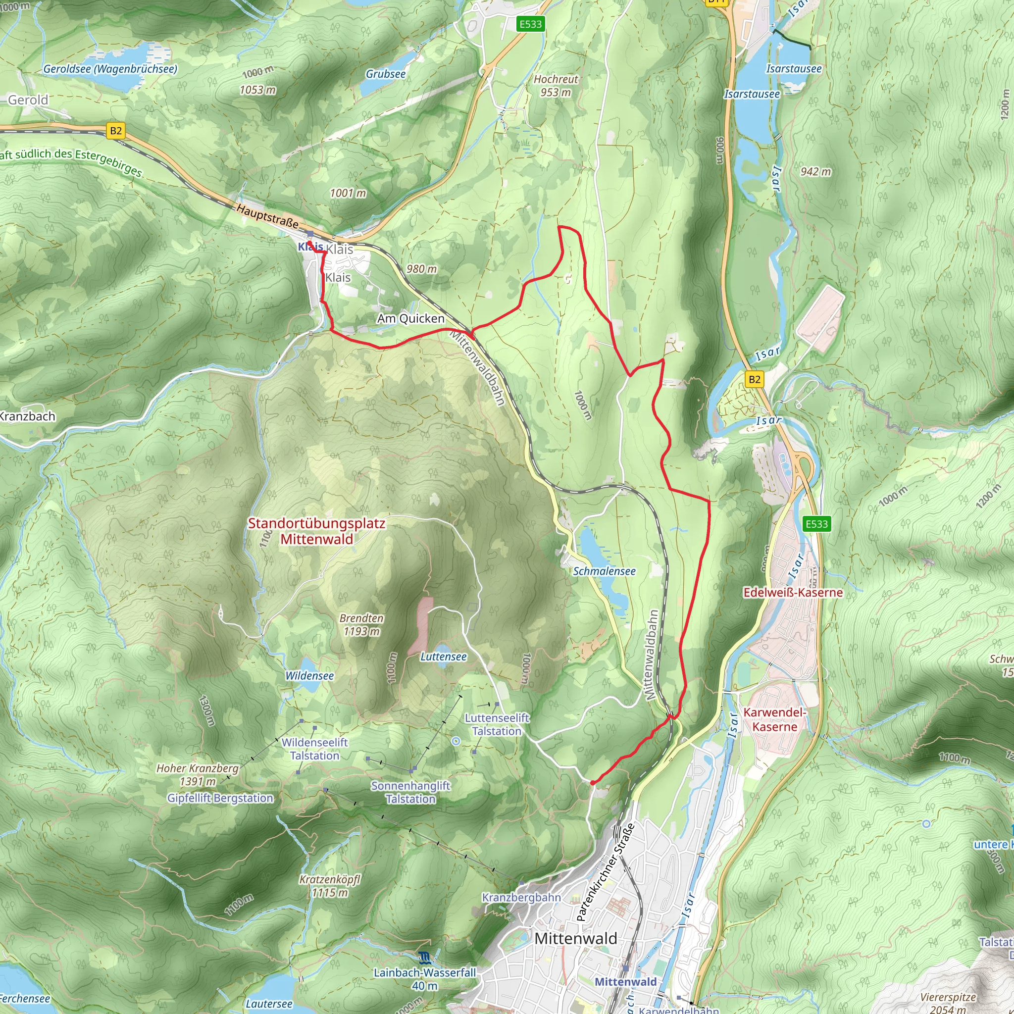 Mittenwald to Klais Walk via Romea Deutschland Bayern mobile static map