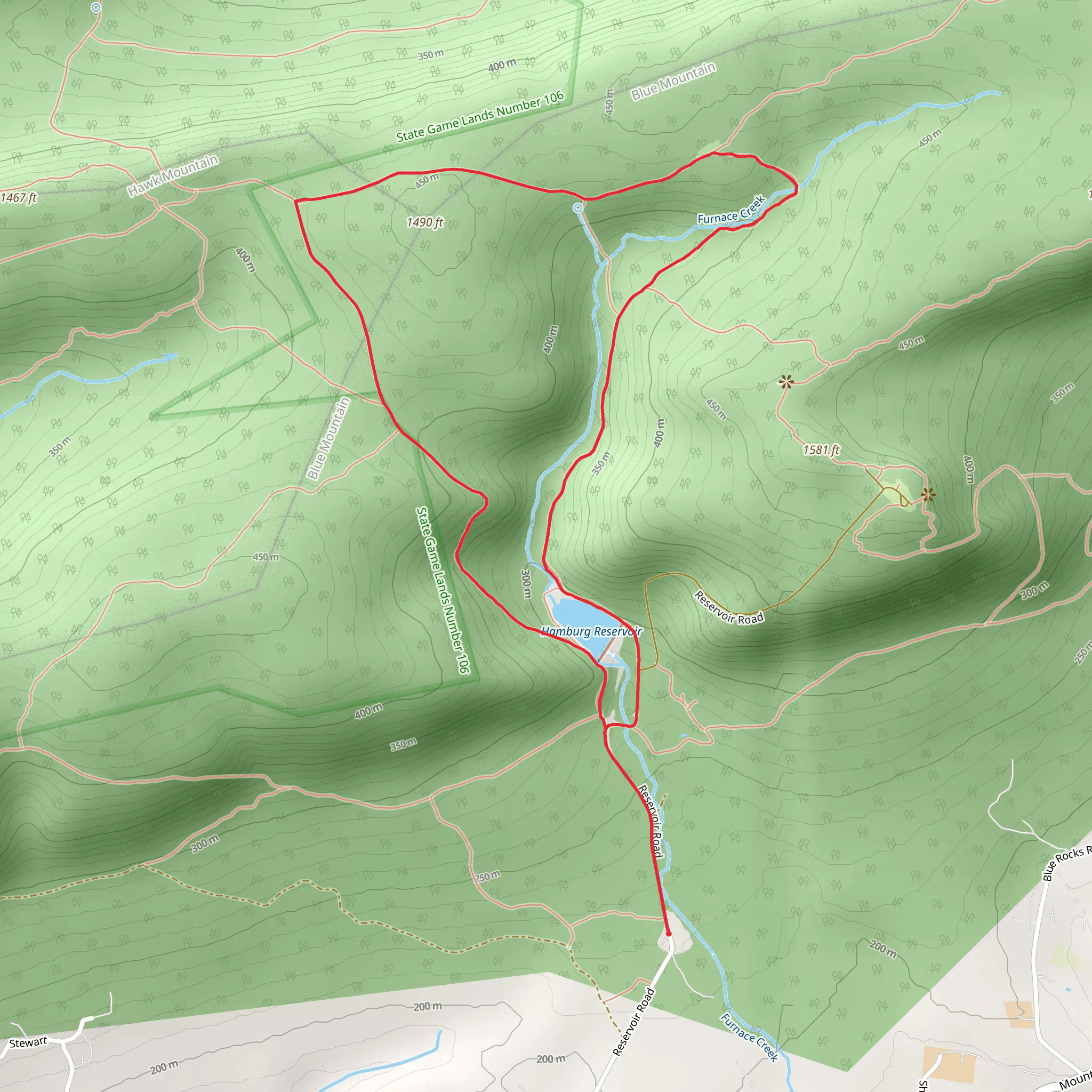 Hamburg Reservoir - Blue Trail mobile static map
