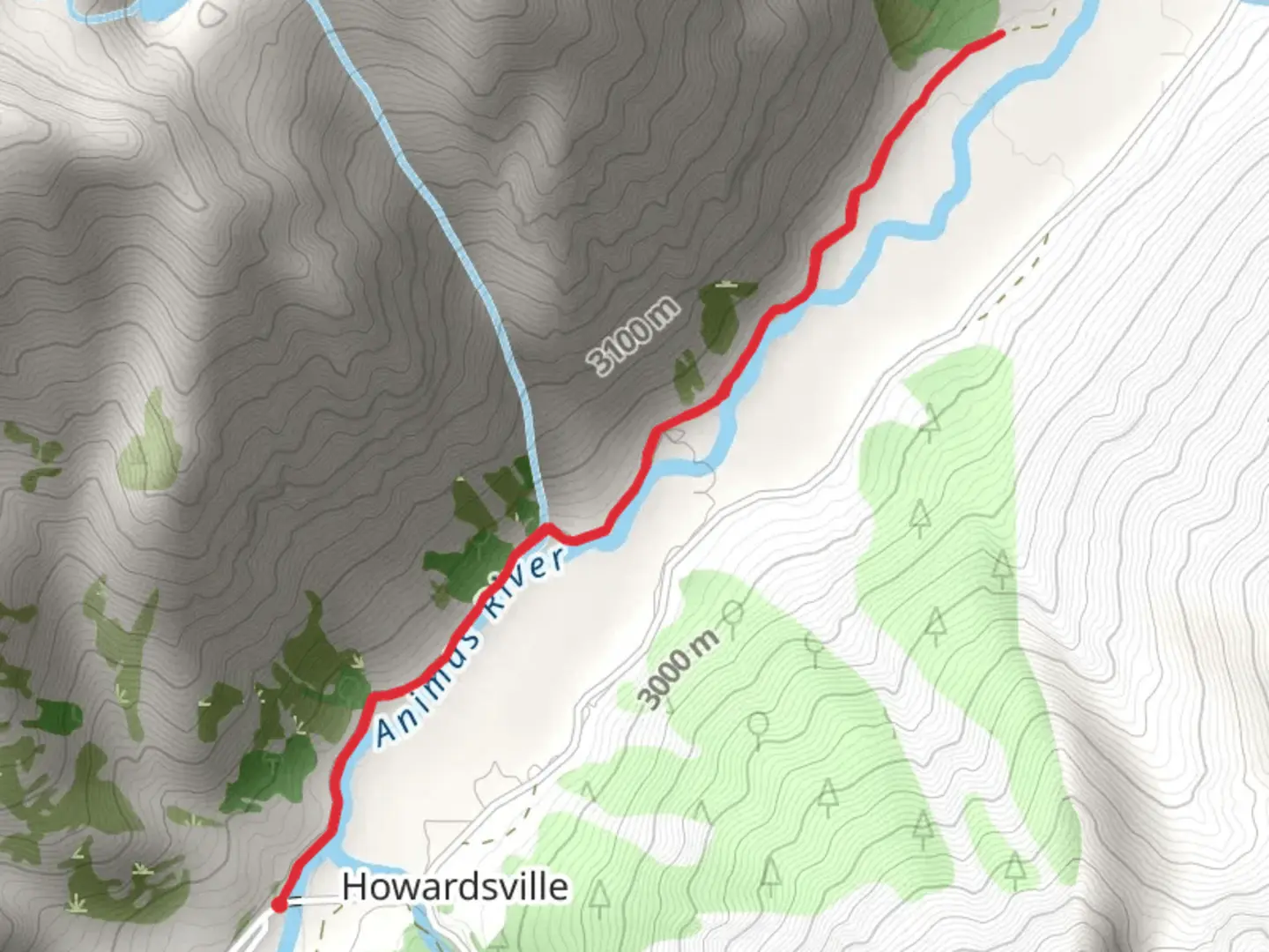 An image depicting the trail Walk along Animas River - County Road 2 and its surrounding area.