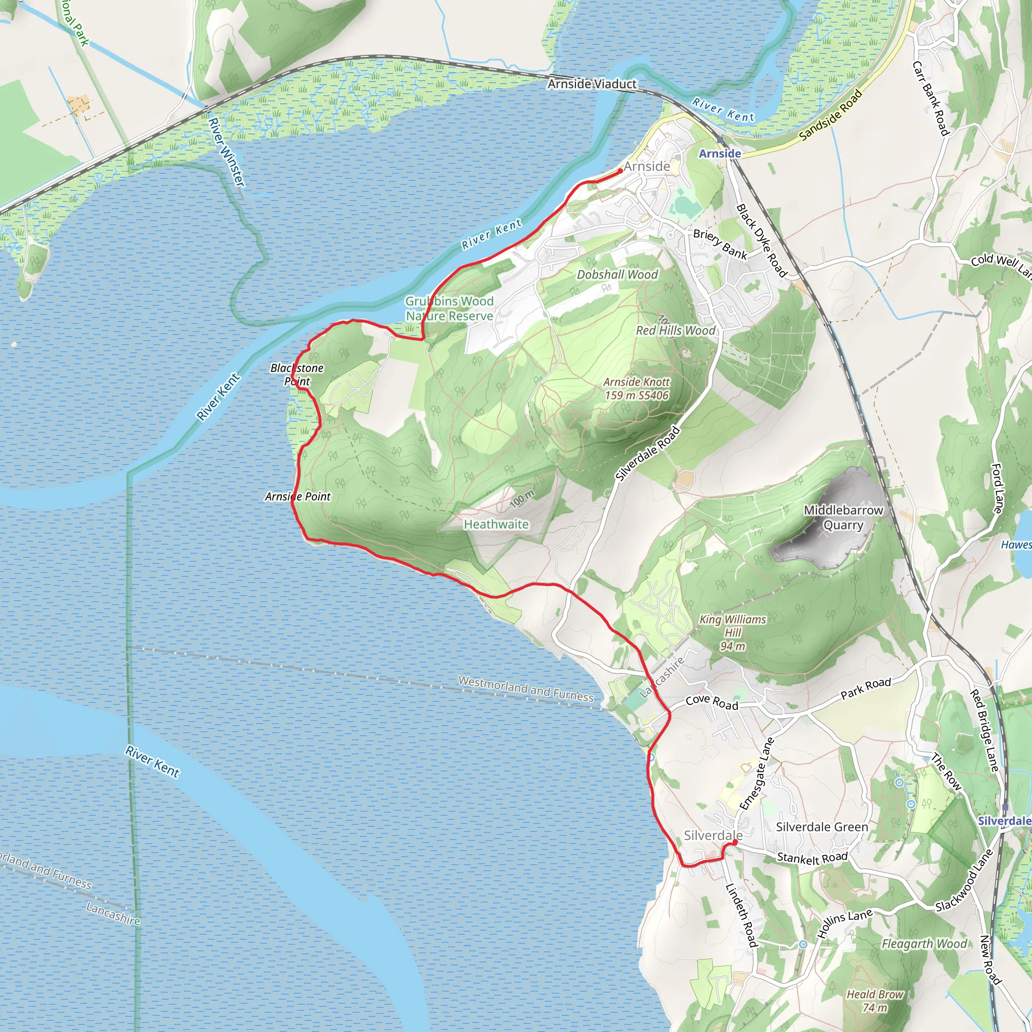 Arnside to Silverdale Walk mobile static map