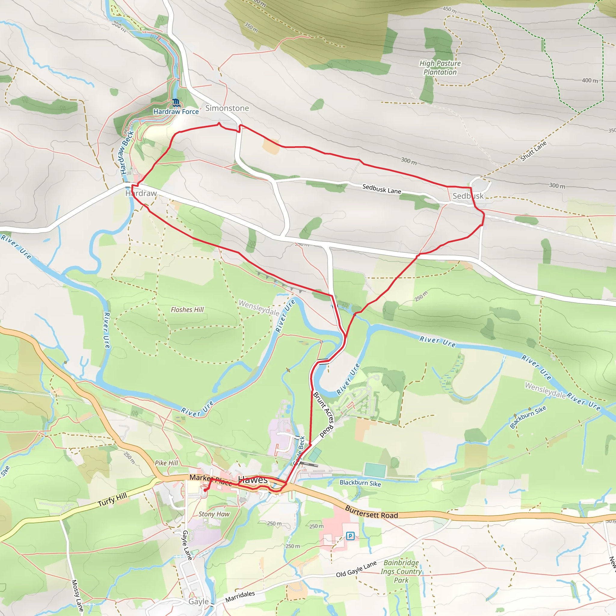 Hawes and Sedbusk via Herriot Way mobile static map