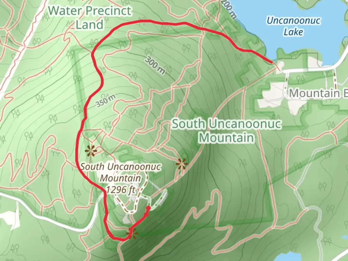 An image depicting the trail South Uncanoonuc Mountain to Uncanoonuc Lake Out and Back and its surrounding area.