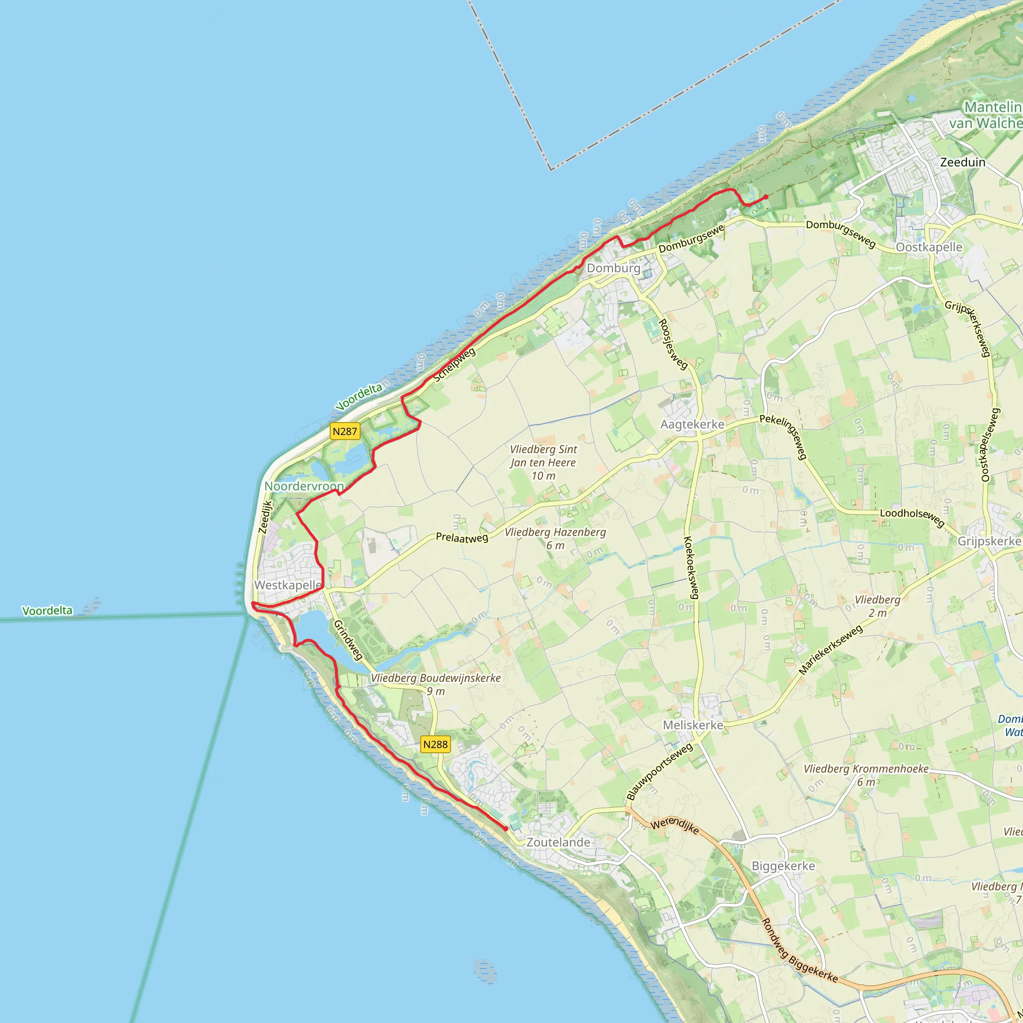 Westhove to Zoutelande via Jan Moens Weg and Westkapelsche mobile static map