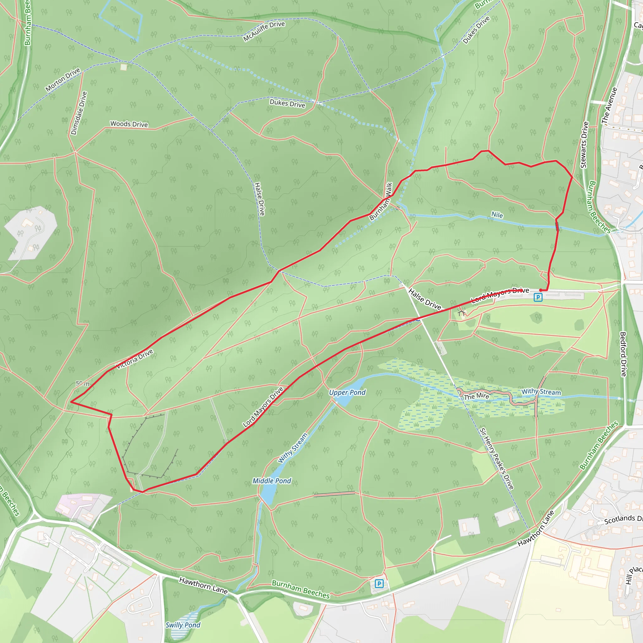 Burnham Beeches Nature Reserve Loop mobile static map