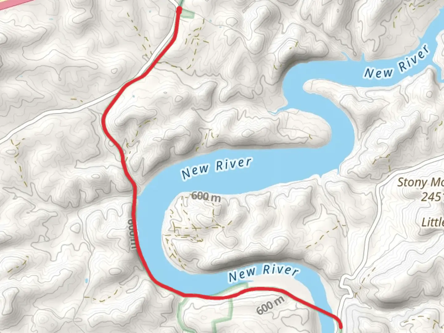 An image depicting the trail New River Trail Out and Back and its surrounding area.