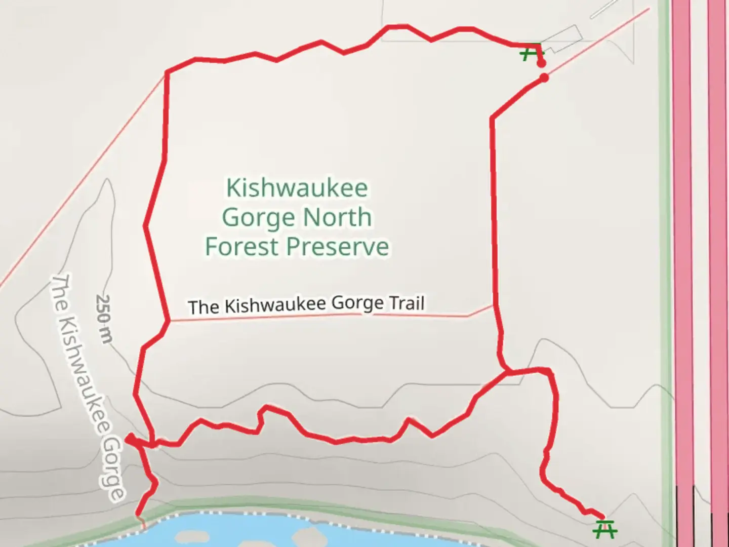 An image depicting the trail The Kishwaukee Gorge Loop Trail and its surrounding area.