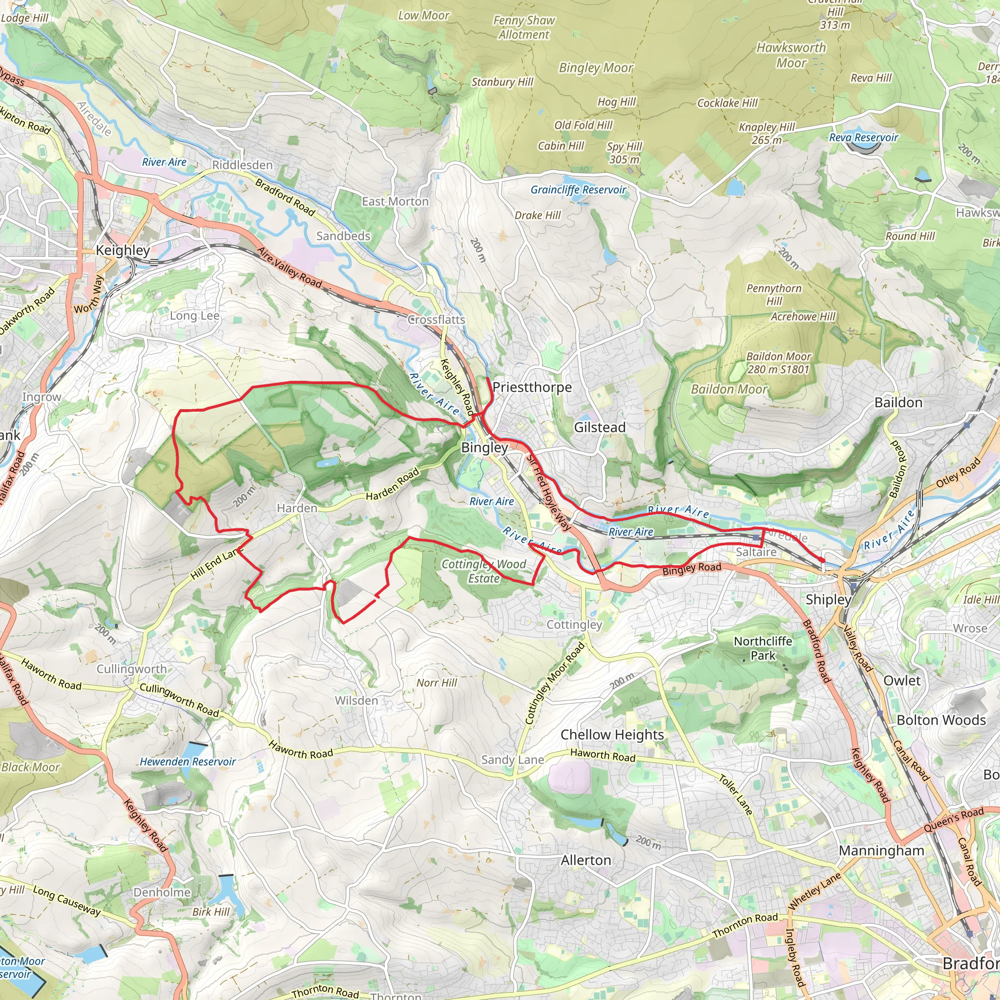 Shipley - Bingley - Harden Moor - Cottingley and Saltaire mobile static map