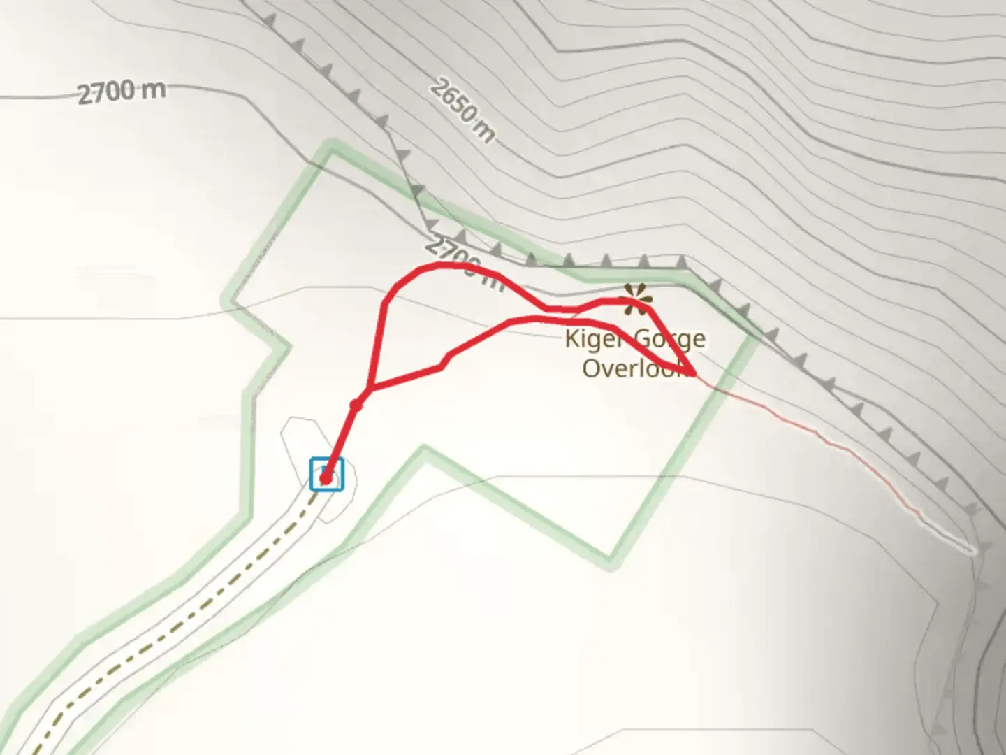 An image depicting the trail Kiger Gorge Overlook Loop Trail and its surrounding area.