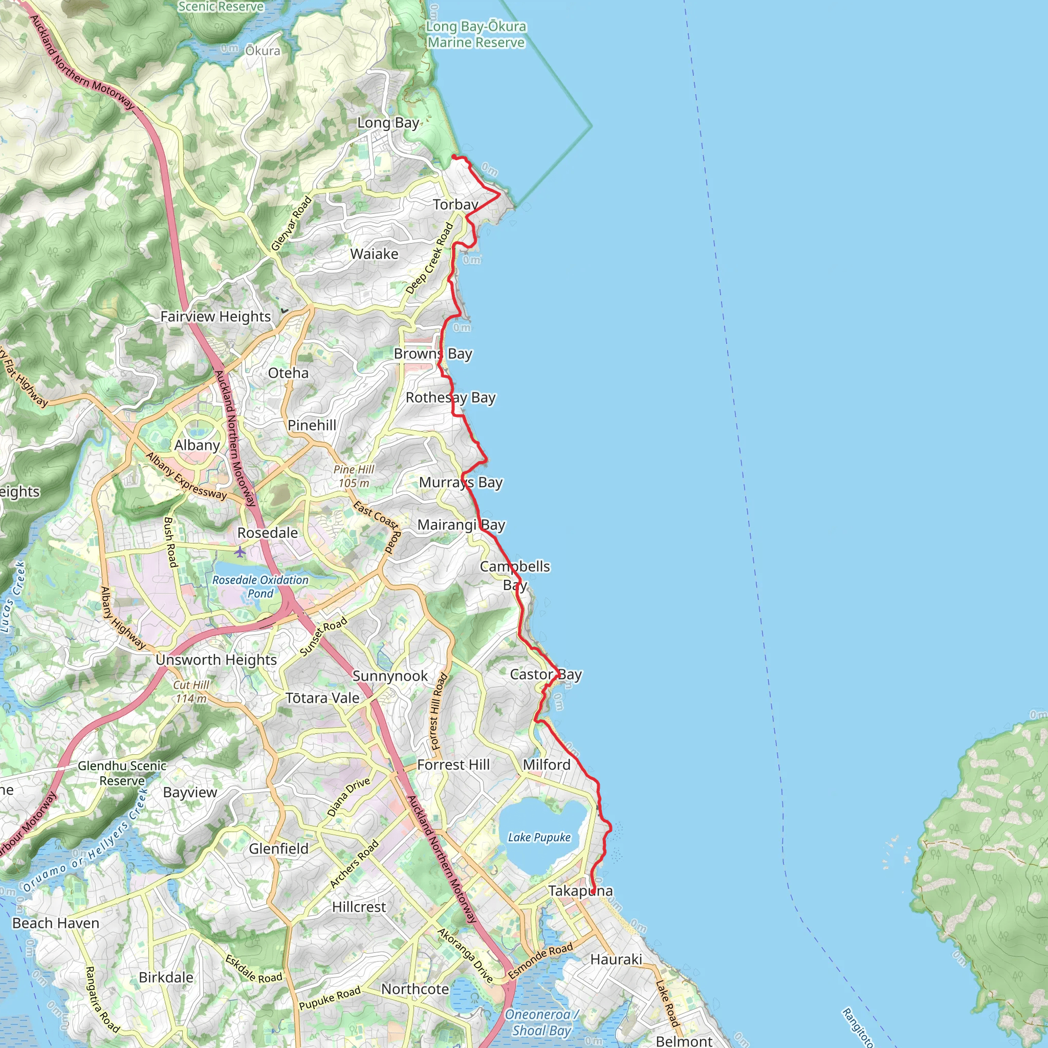 Takapuna to Long Bay mobile static map