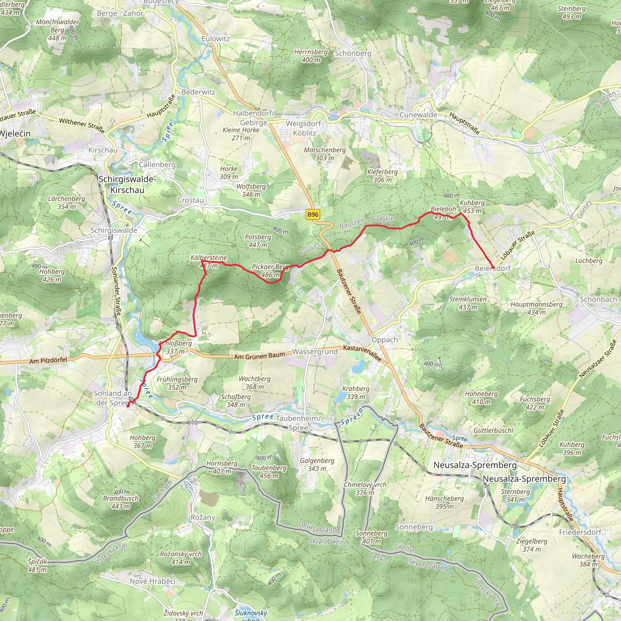 Sohland an der Spree to Beiersdorf via Oberlausitz Bergweg mobile static map