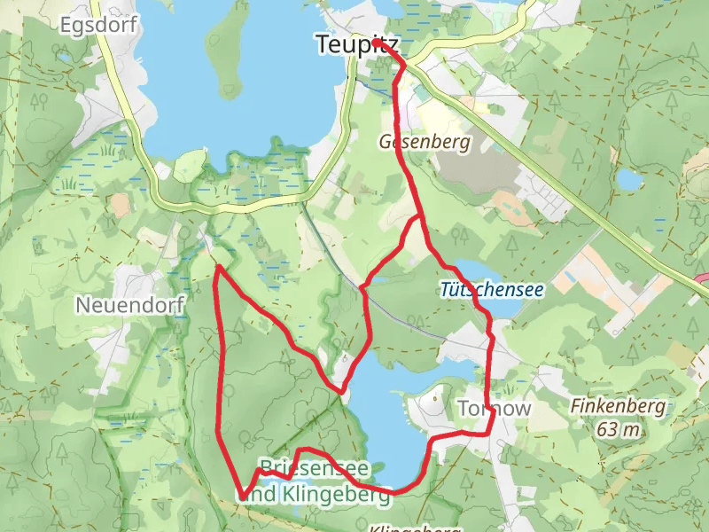 Tornower See, Briesensee and Tütschensee via Hohe Muehle