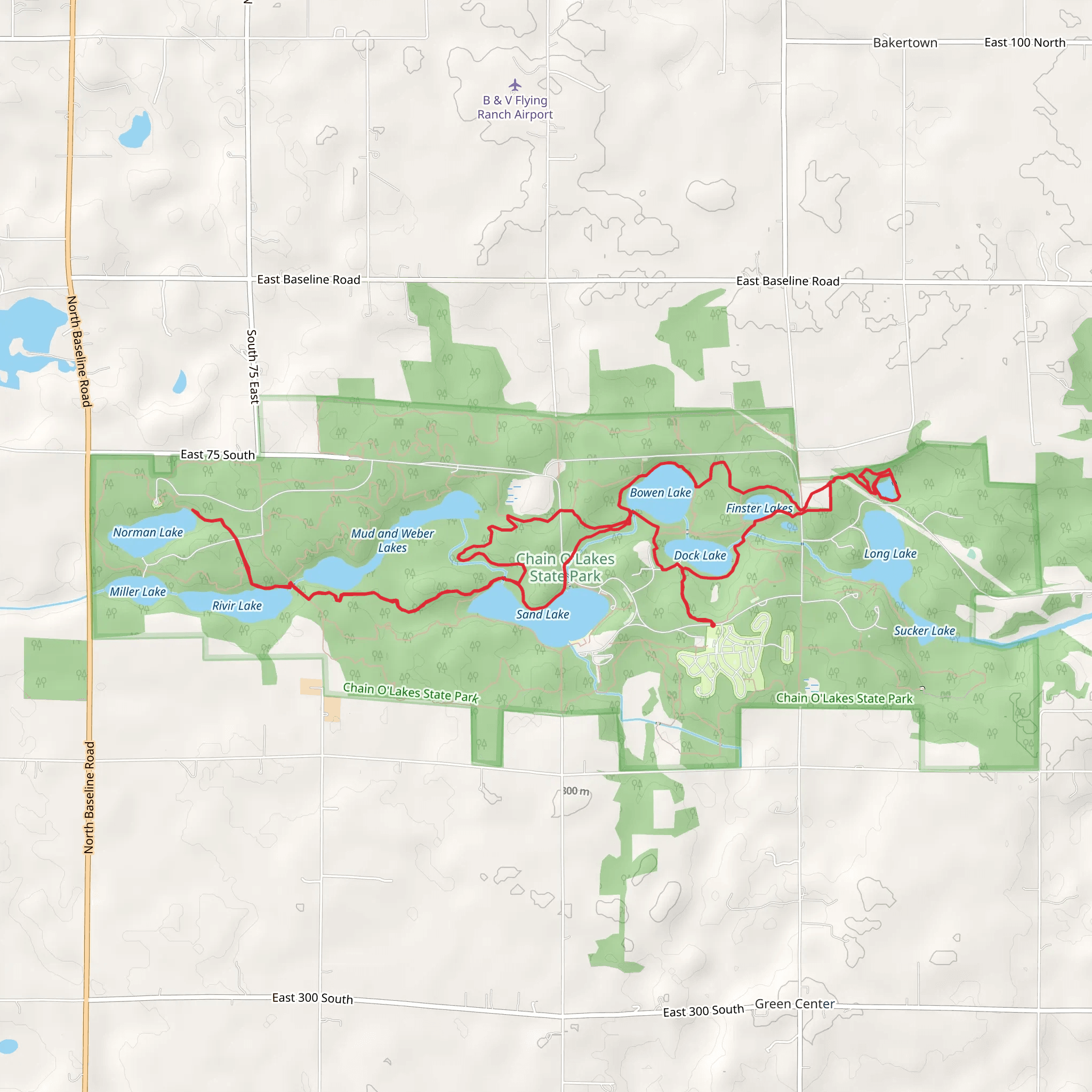 Bowen, Finster, Dock, Norman, Mud and Weber Lakes Loop mobile static map