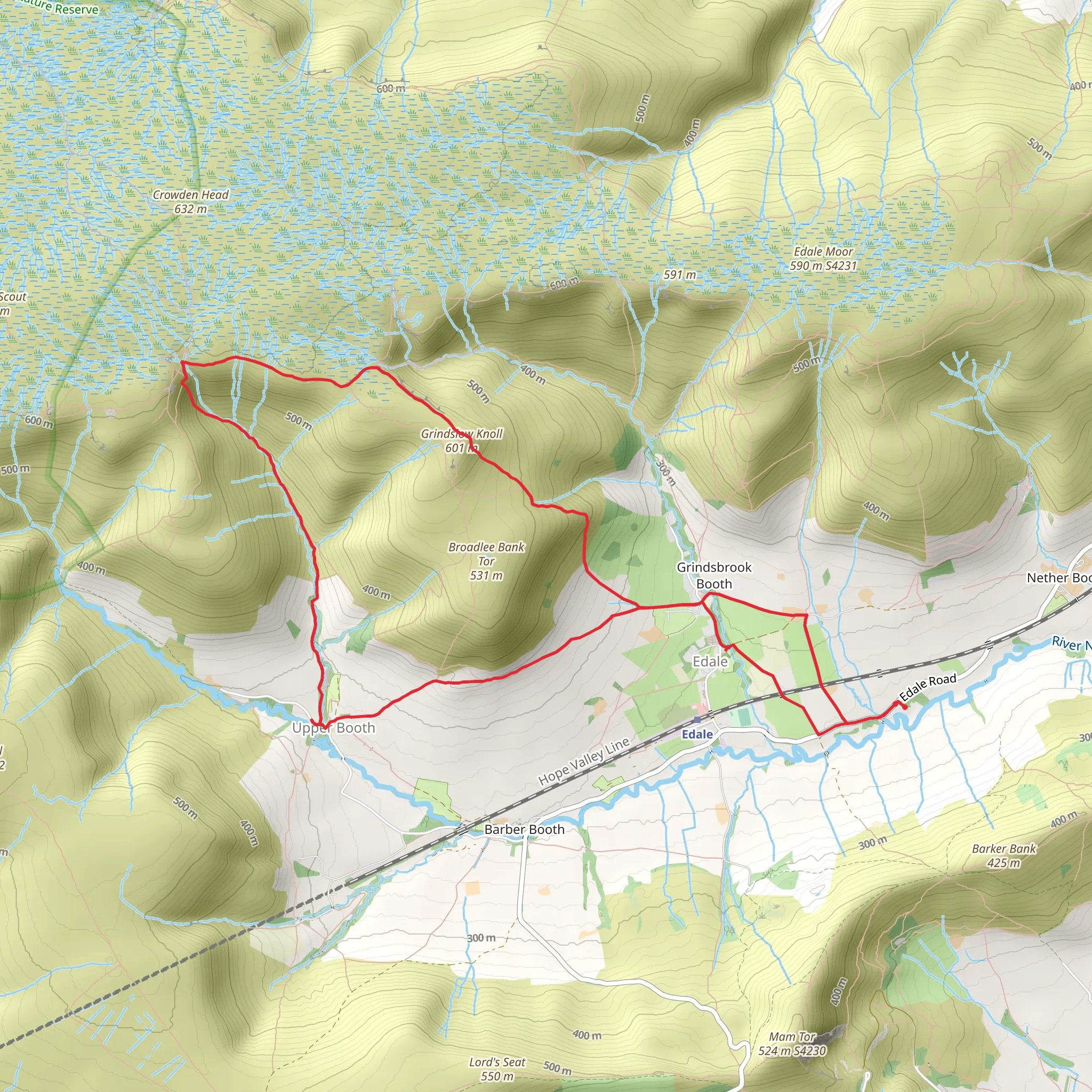 Mill Cottages to Grindlow via Crowden Clough loop mobile static map