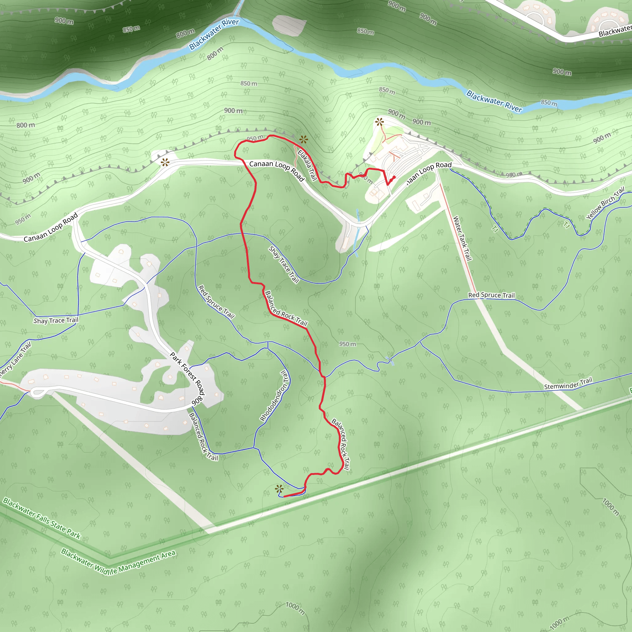 Elakala Trail and Balanced Rock Trai mobile static map