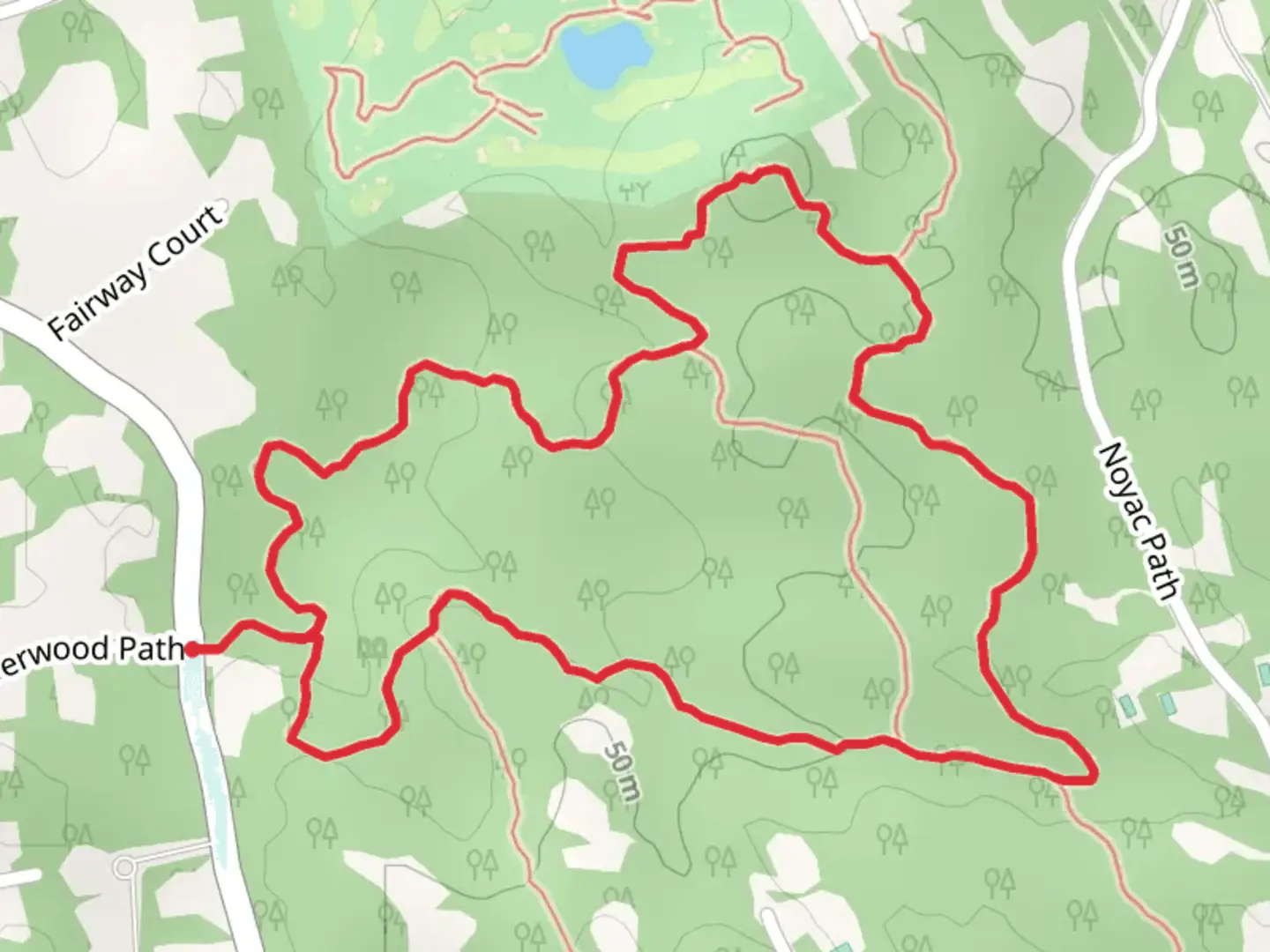 An image depicting the trail Blue-Lettered Signs Loop via Deerfield Road and its surrounding area.