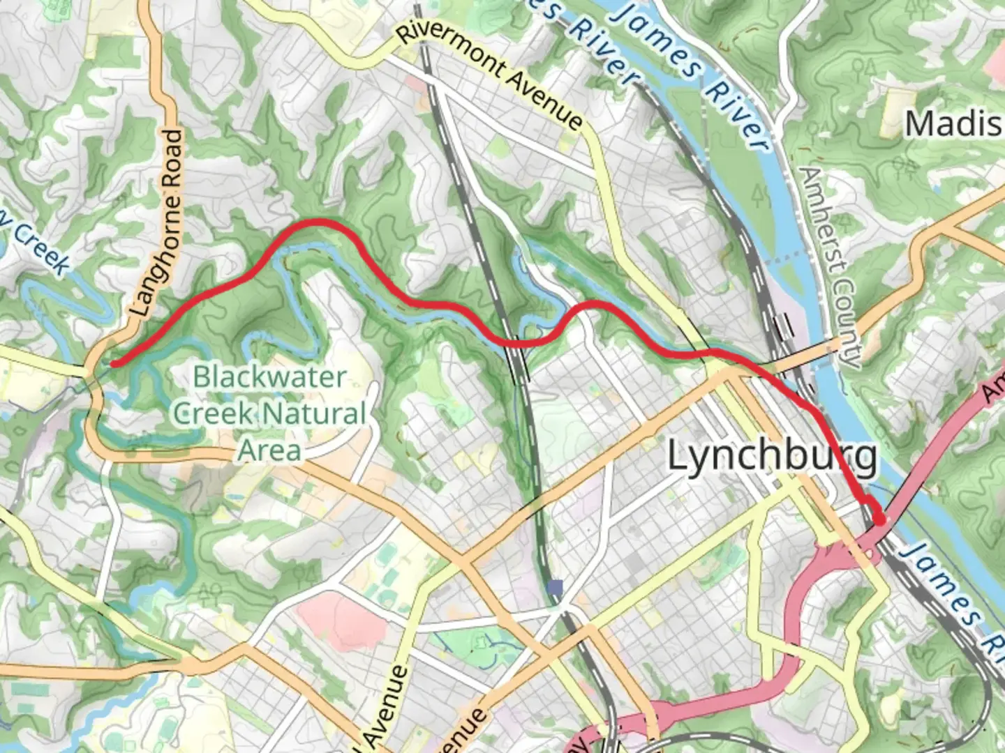 An image depicting the trail James River Heritage Trail and its surrounding area.