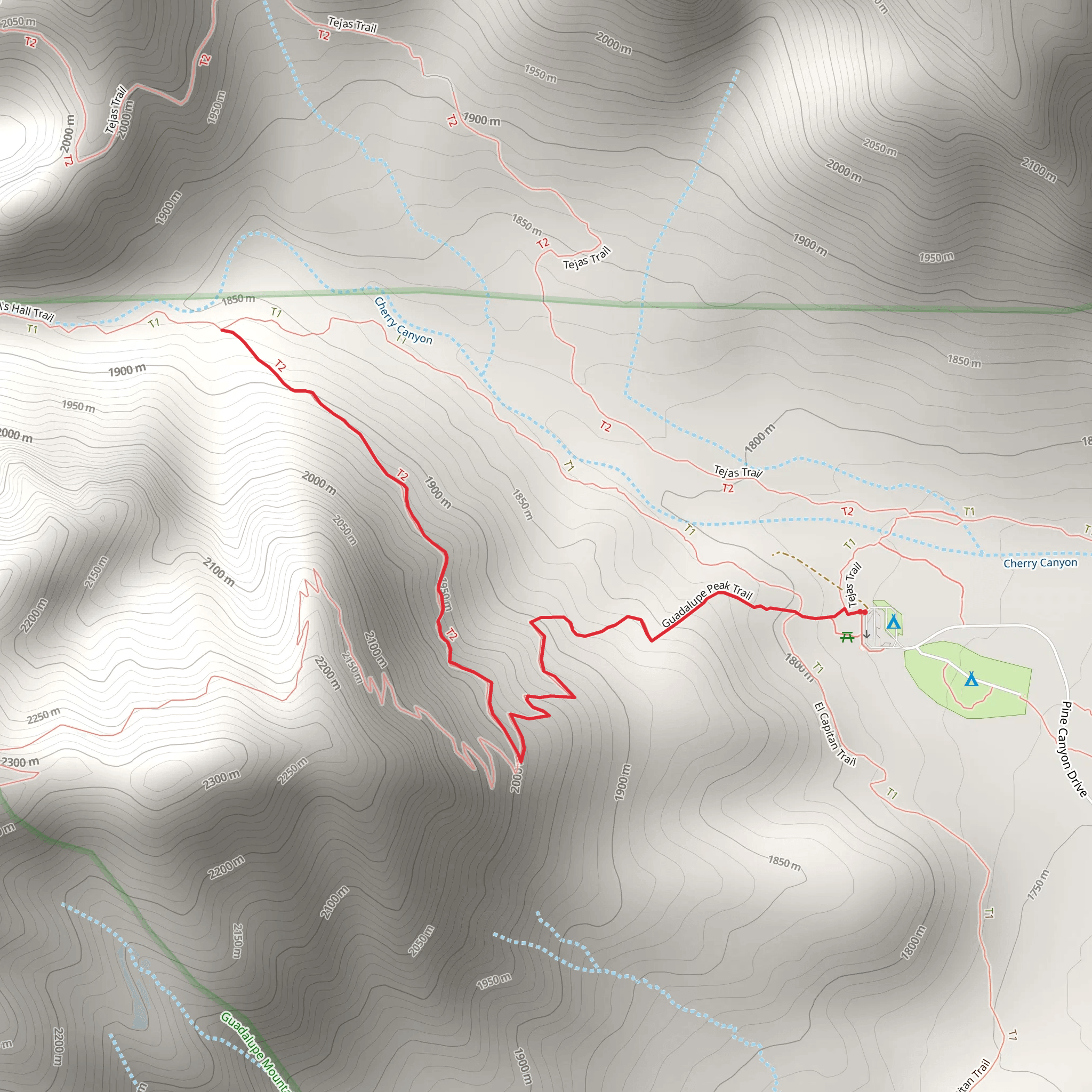 Stock Trail via Guadalupe Peak Trail mobile static map