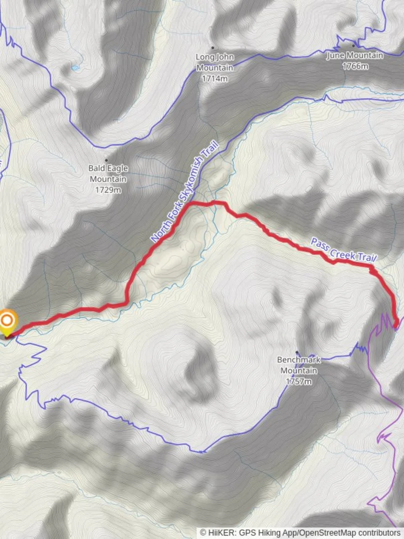 An image depicting the trail North Fork Skykomish Trail and Pass Creek Trail and its surrounding area.