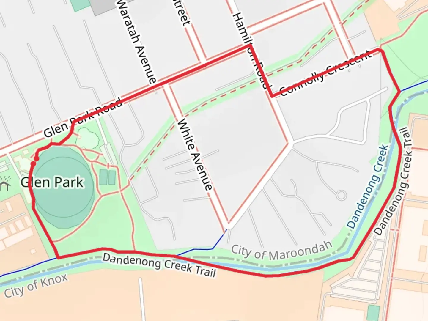 An image depicting the trail Glen Park Walking Route and its surrounding area.