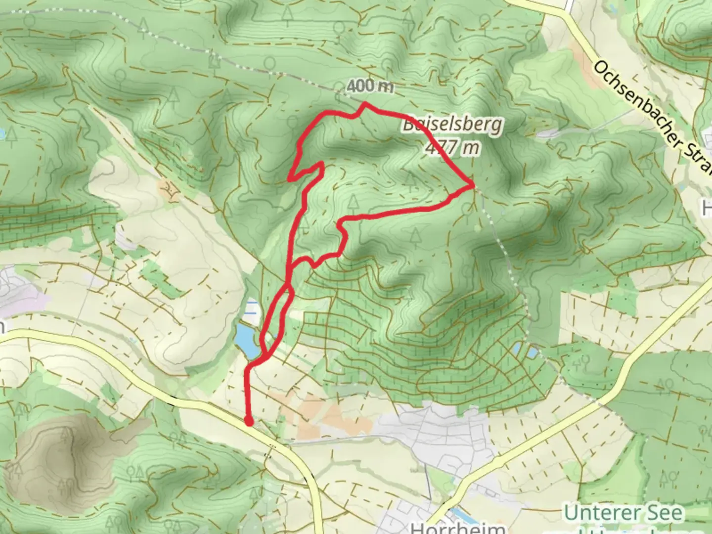 An image depicting the trail Seewaldseen via Haefnerhaslach Langmantel and Fleckenwald and its surrounding area.