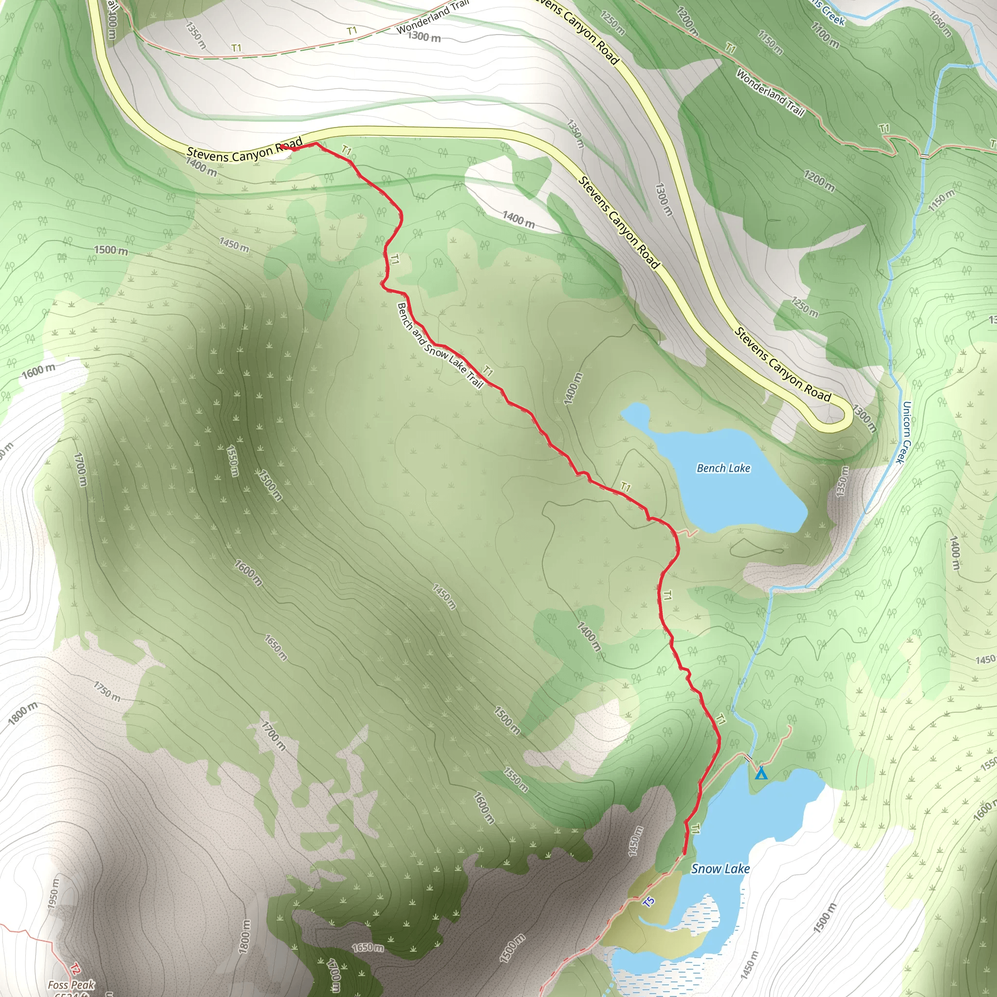 Bench and Snow Lakes Trail mobile static map