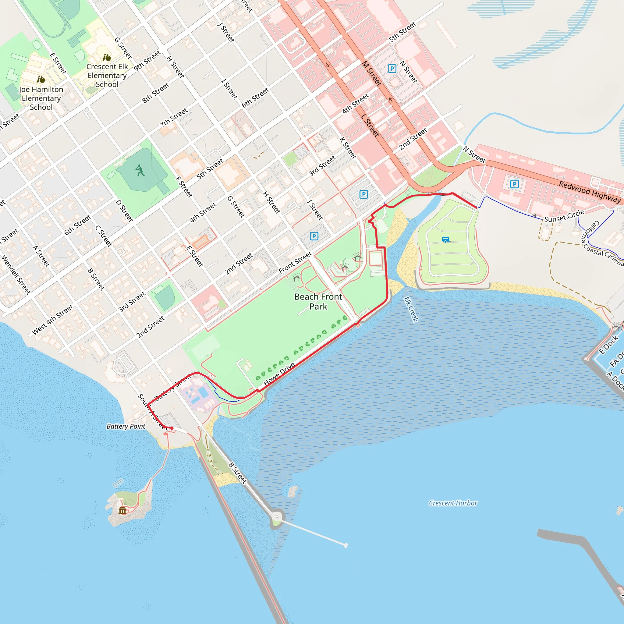 Elk Creek and Beachfront Park mobile static map