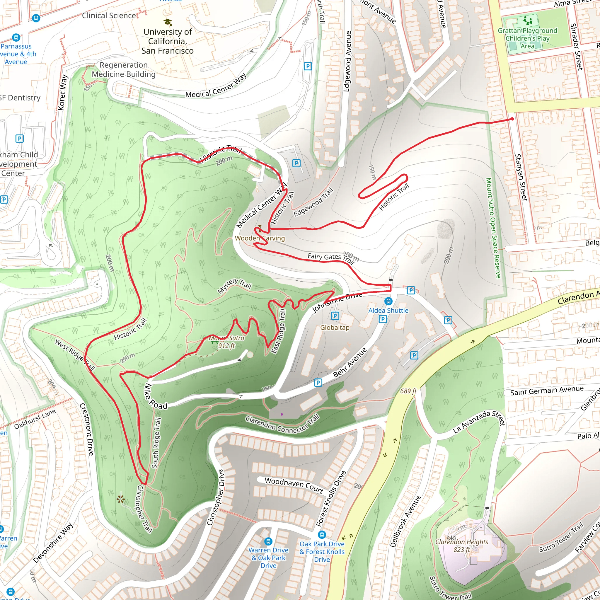 Mount Sutro via Historic Loop Trail mobile static map