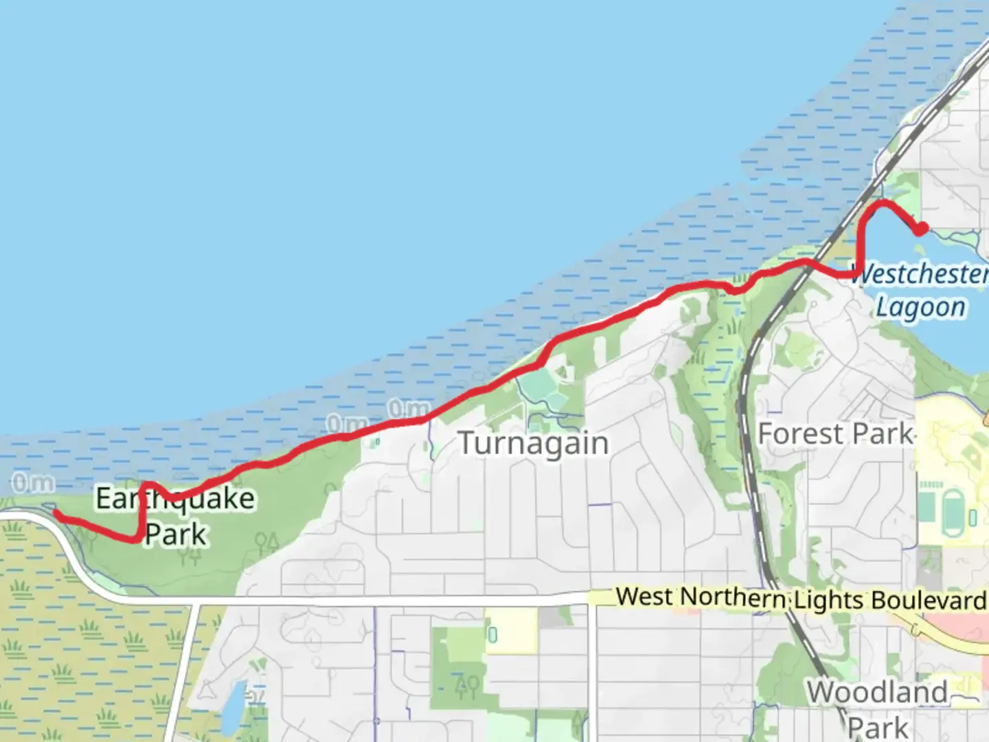 An image depicting the trail Tony Knowles Coastal Trail - Short from Westchester Lagoon and its surrounding area.