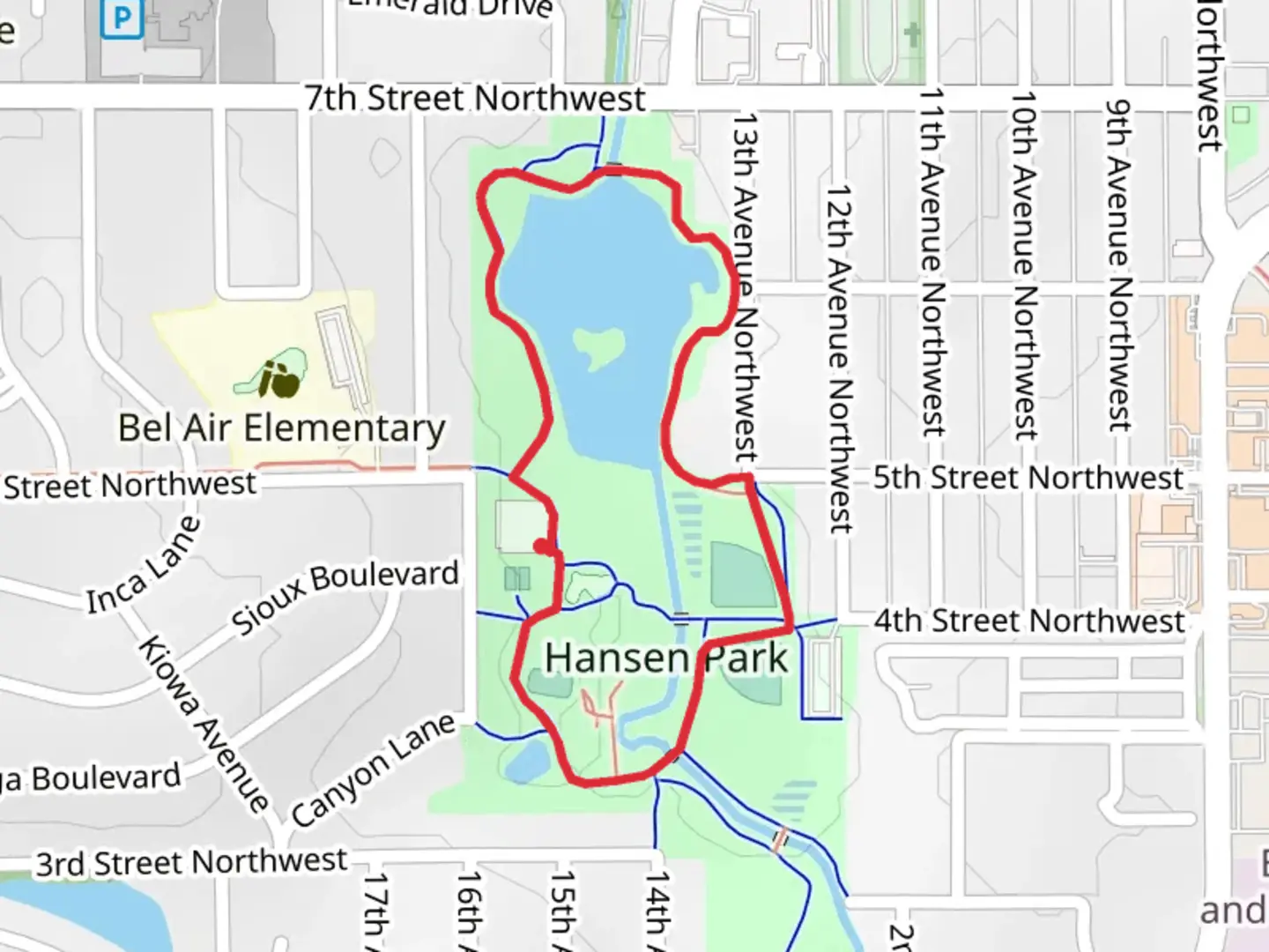 An image depicting the trail Hansen Park Loop and its surrounding area.