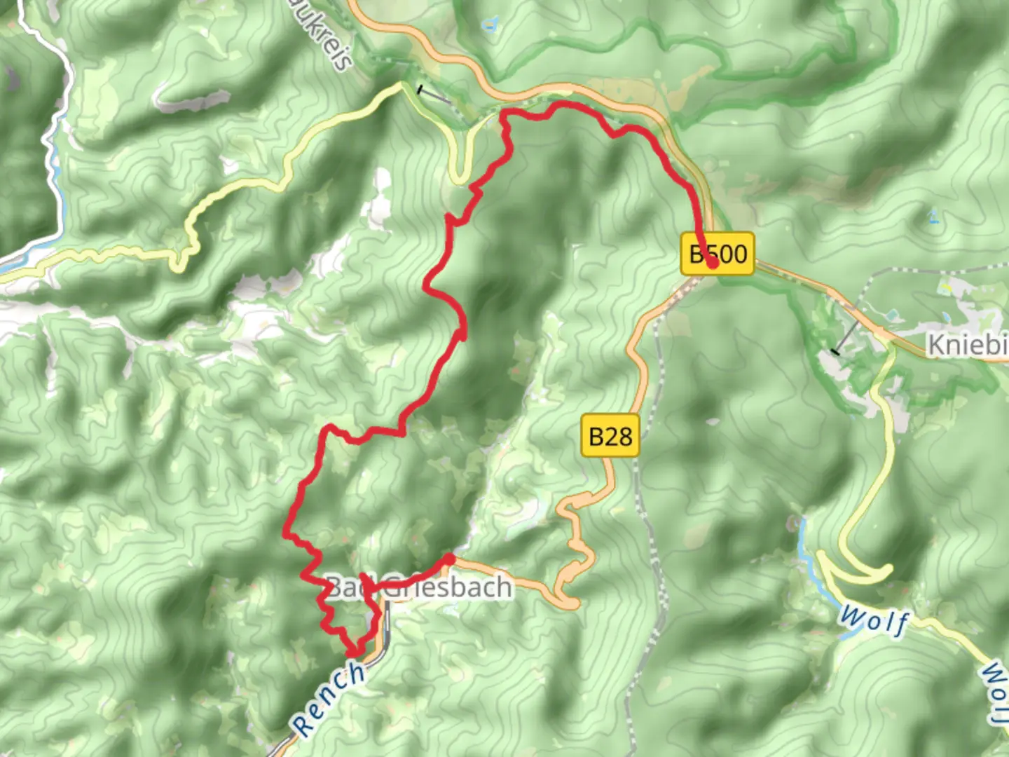 An image depicting the trail Alexanderschanze to Bad Griesbach Adlerbad via Holzbuehlweg - Breitenberg and its surrounding area.