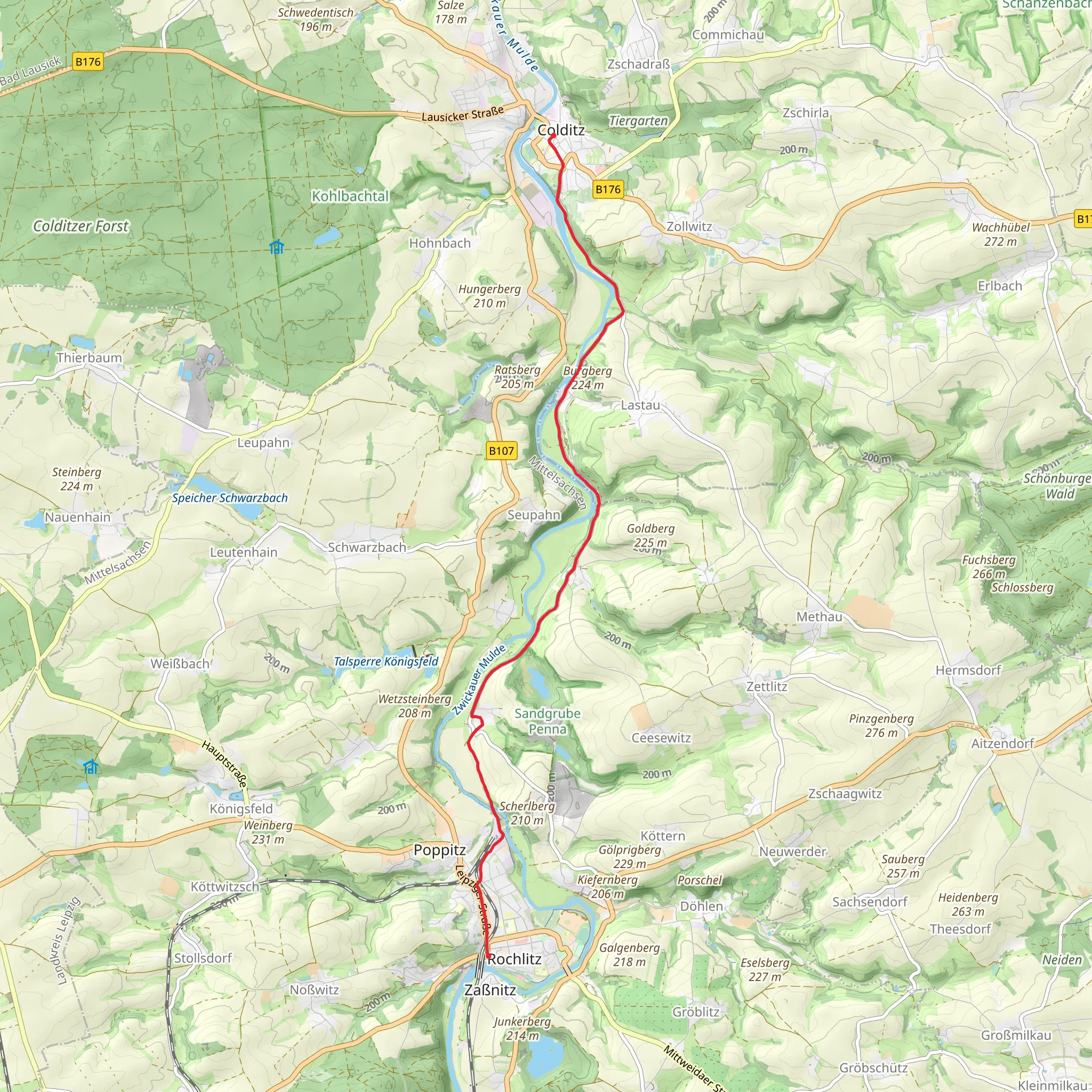Rochlitz to Colditz via Lastauer Straße mobile static map