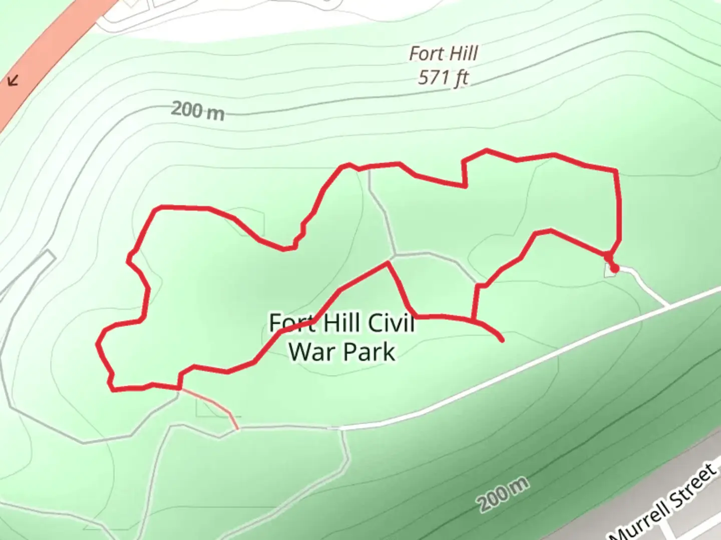 An image depicting the trail Fort Hill Civil War Park Loop and its surrounding area.