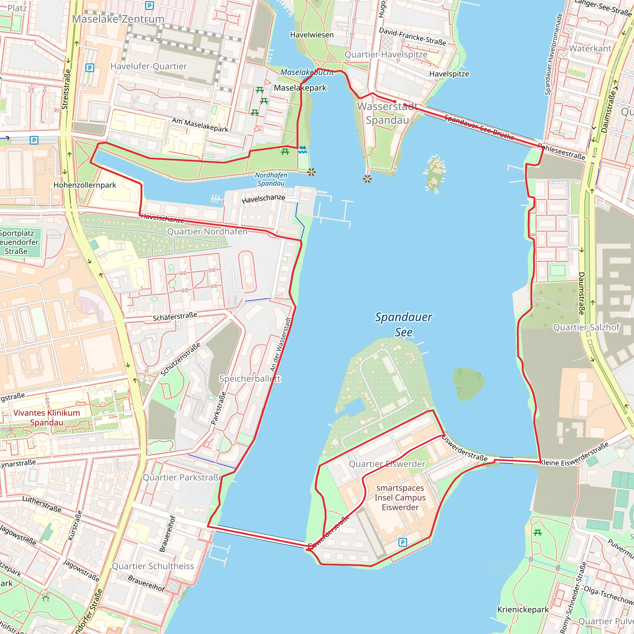 Spandauer See and Nordhafen Spandau via Havelseenweg mobile static map